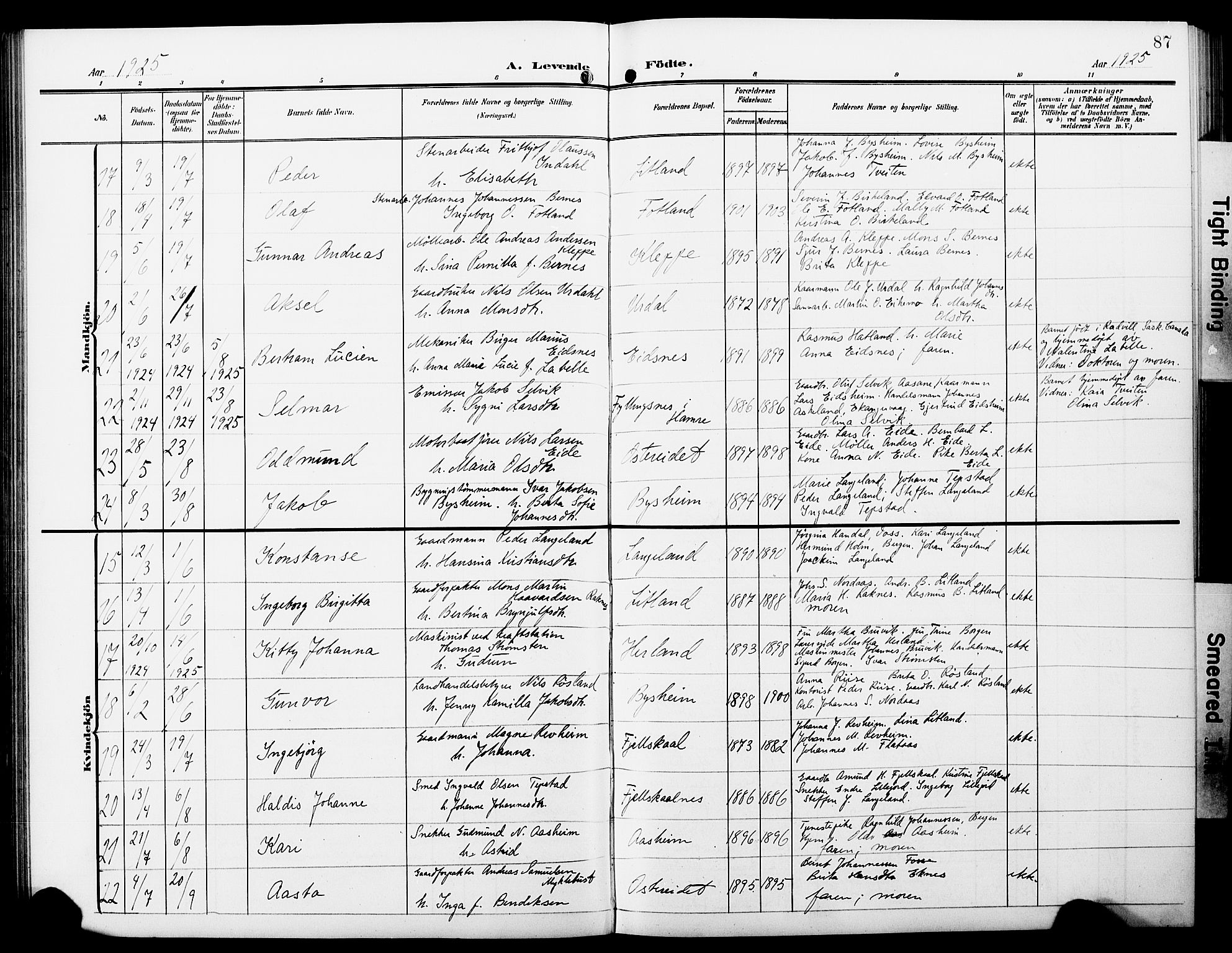 Hosanger sokneprestembete, AV/SAB-A-75801/H/Hab: Parish register (copy) no. A 4, 1904-1927, p. 87