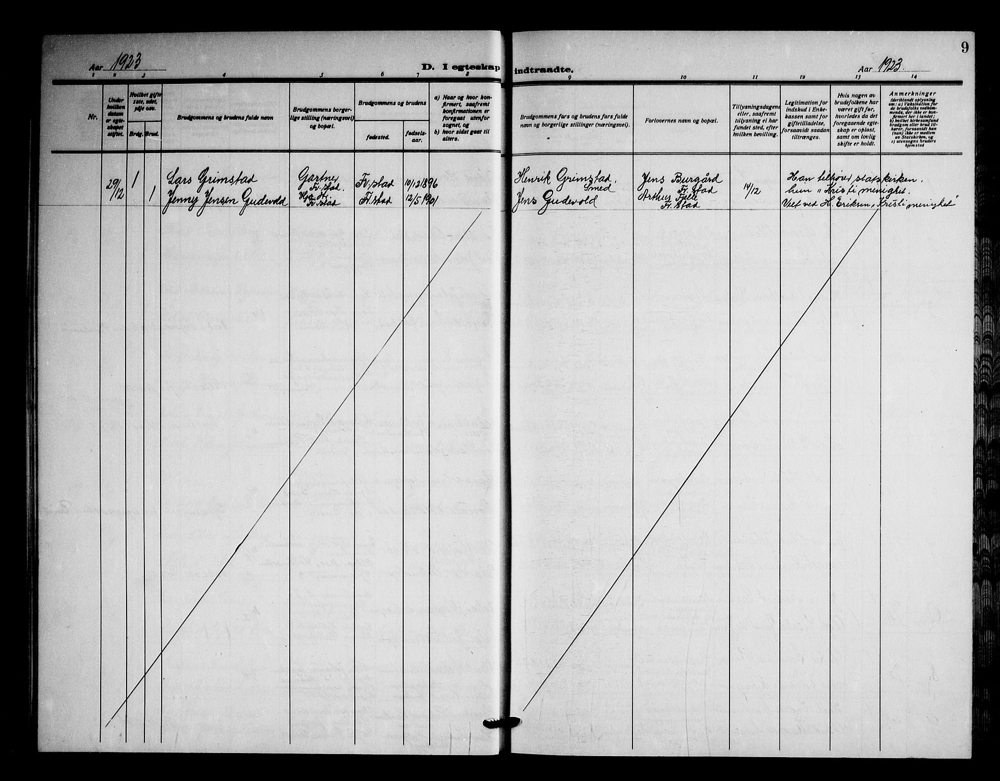 Fredrikstad domkirkes prestekontor Kirkebøker, AV/SAO-A-10906/G/Ga/L0006: Parish register (copy) no. 6, 1923-1949, p. 9