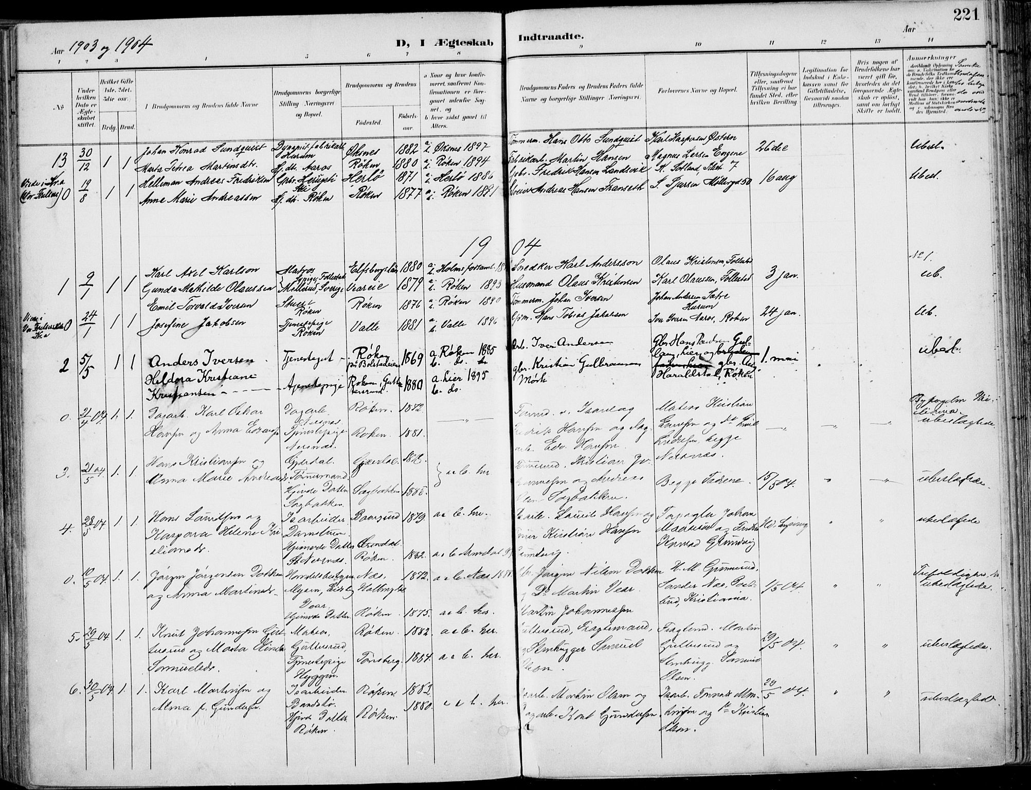 Røyken kirkebøker, SAKO/A-241/F/Fa/L0009: Parish register (official) no. 9, 1898-1911, p. 221