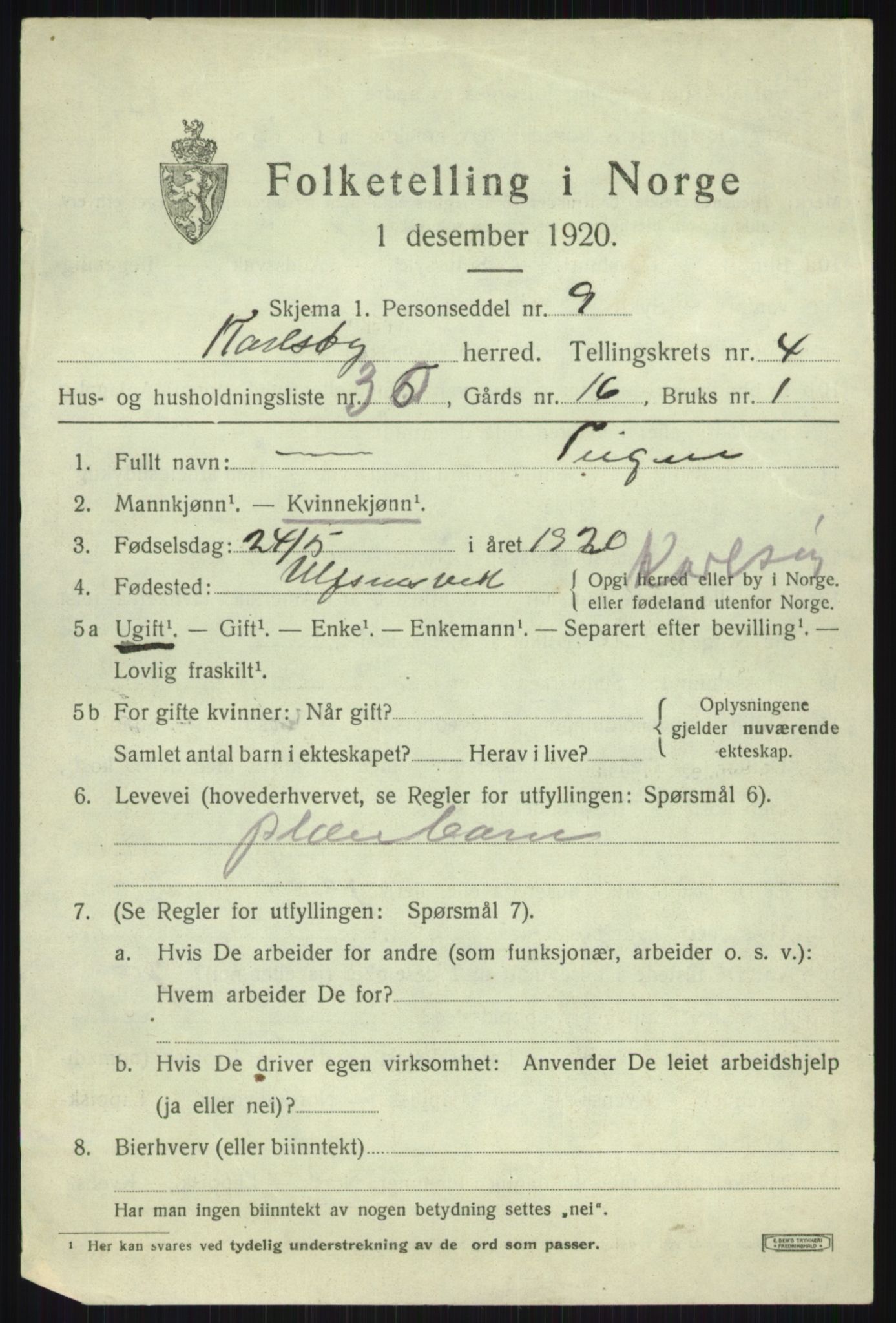 SATØ, 1920 census for Karlsøy, 1920, p. 2097