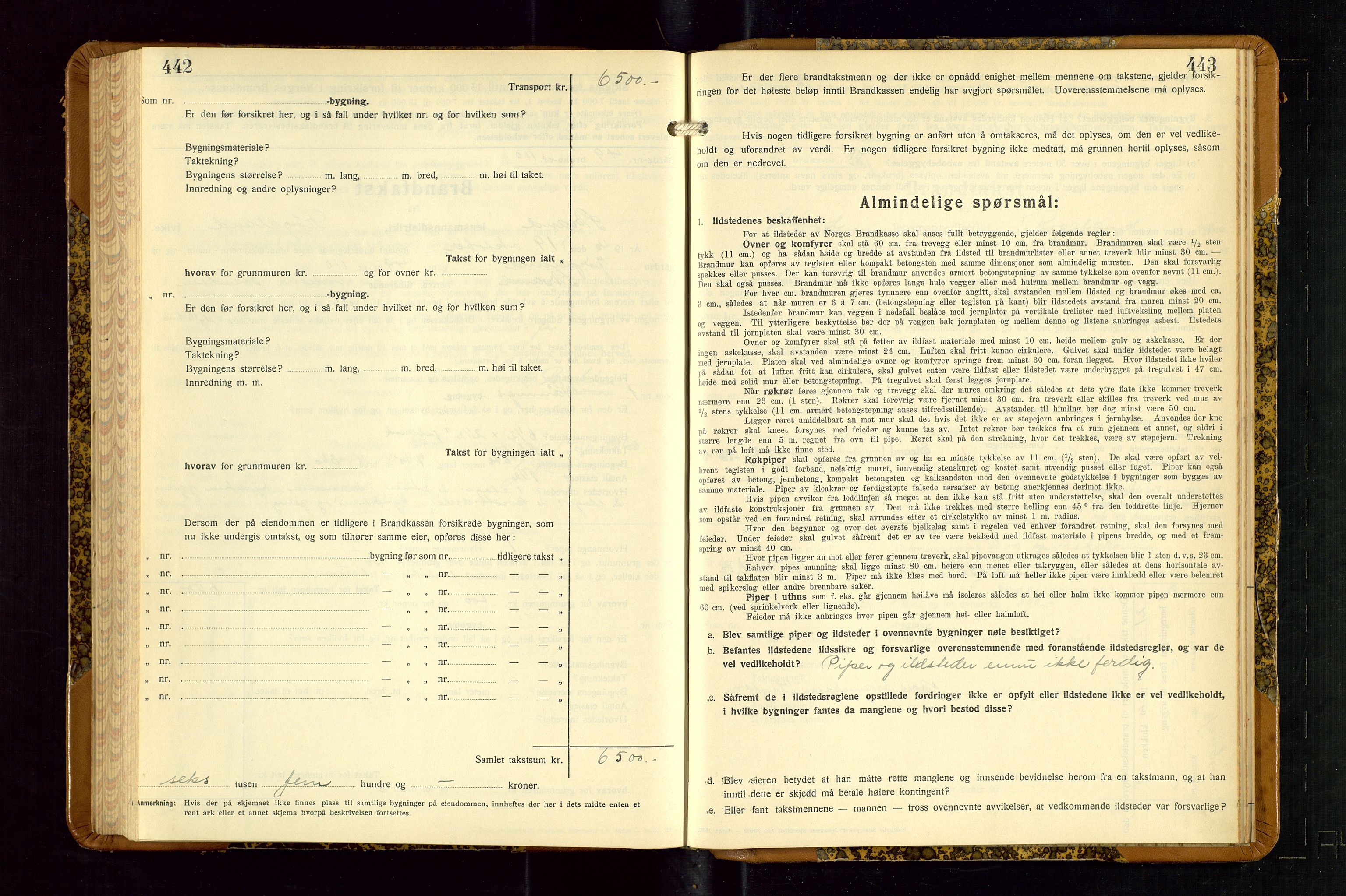 Strand og Forsand lensmannskontor, AV/SAST-A-100451/Gob/L0001: Branntakstprotokoll, 1935-1942, p. 442-443