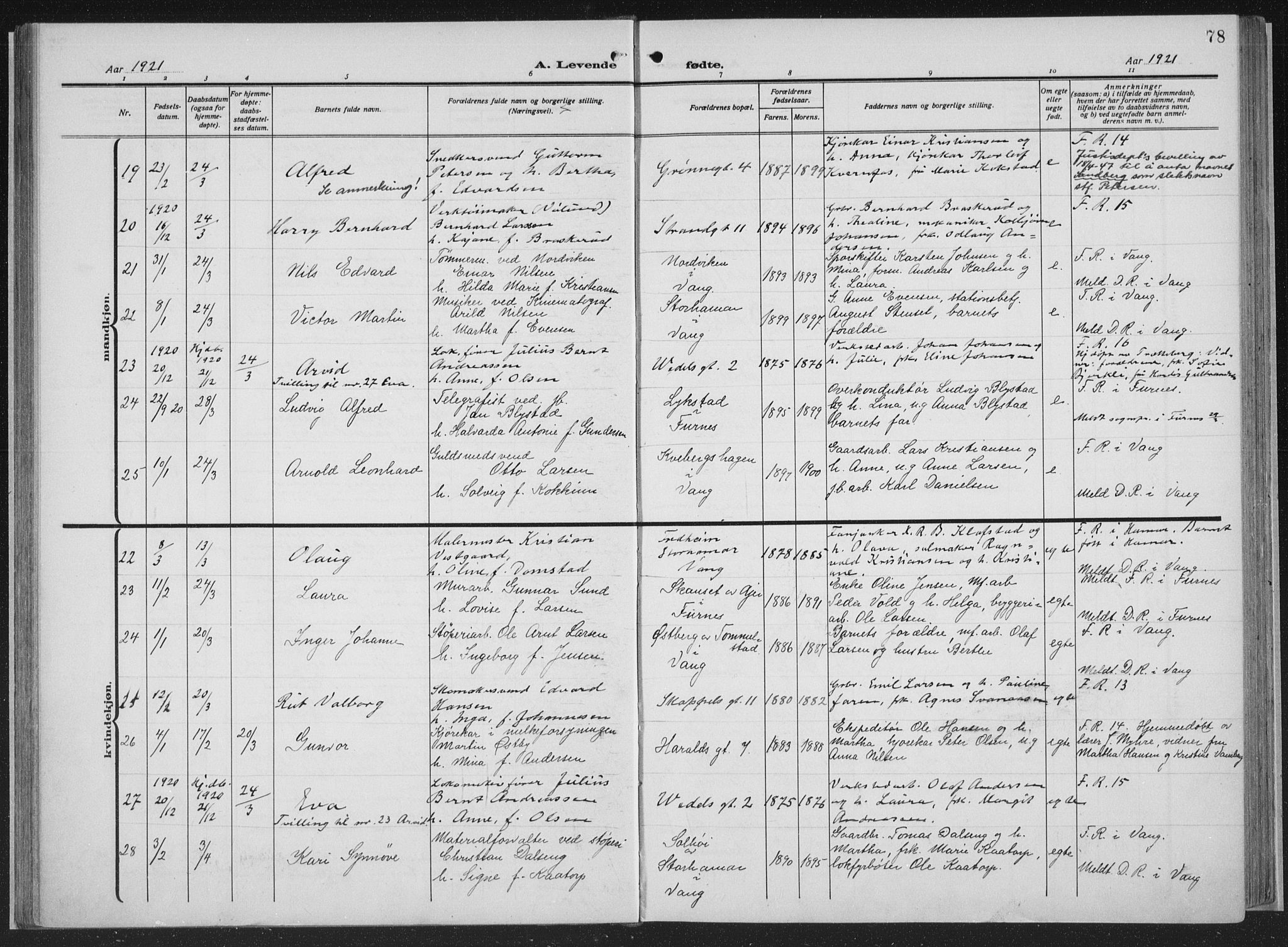 Hamar prestekontor, SAH/DOMPH-002/H/Ha/Haa/L0002: Parish register (official) no. 2, 1915-1936, p. 78