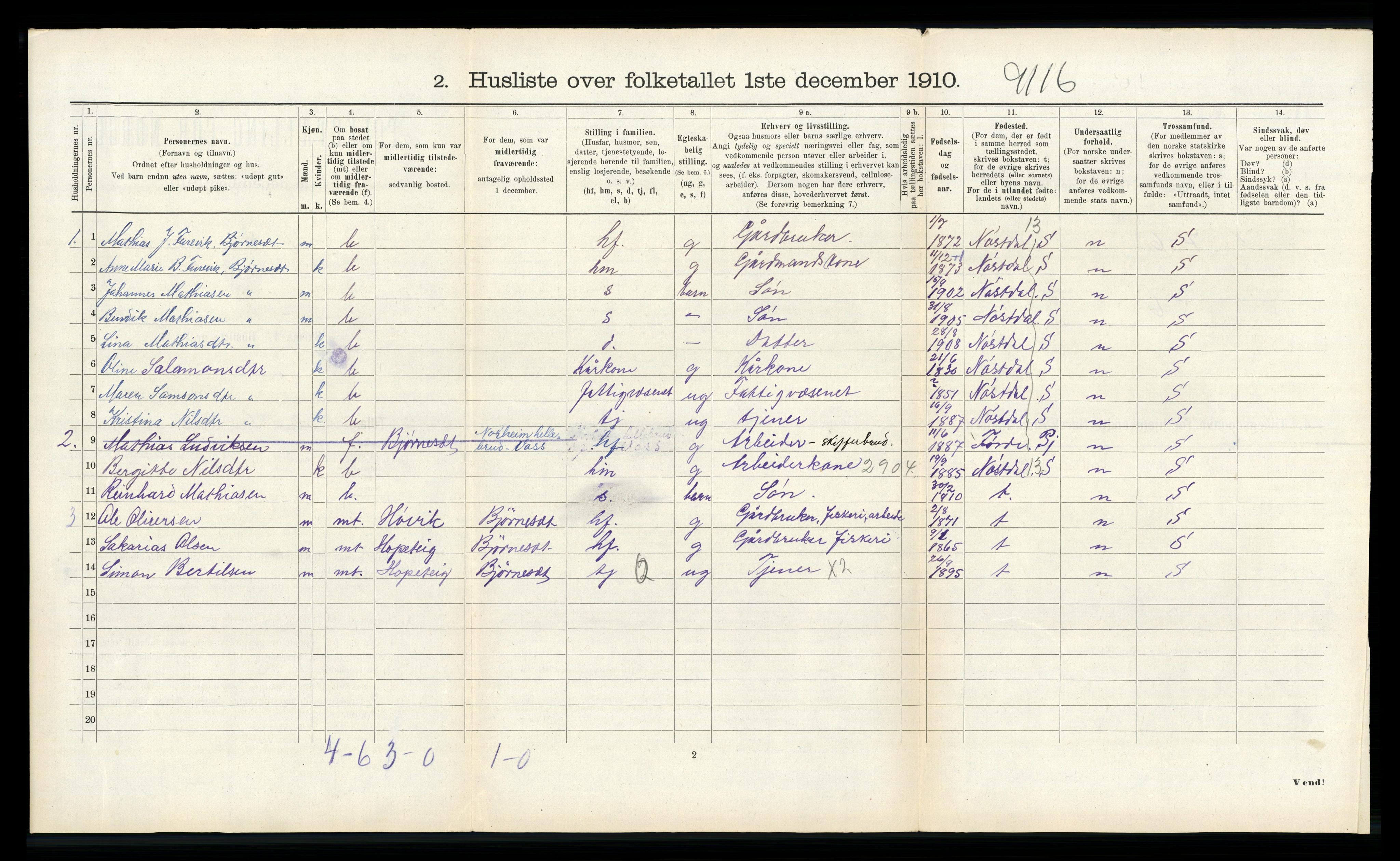 RA, 1910 census for Kinn, 1910, p. 275