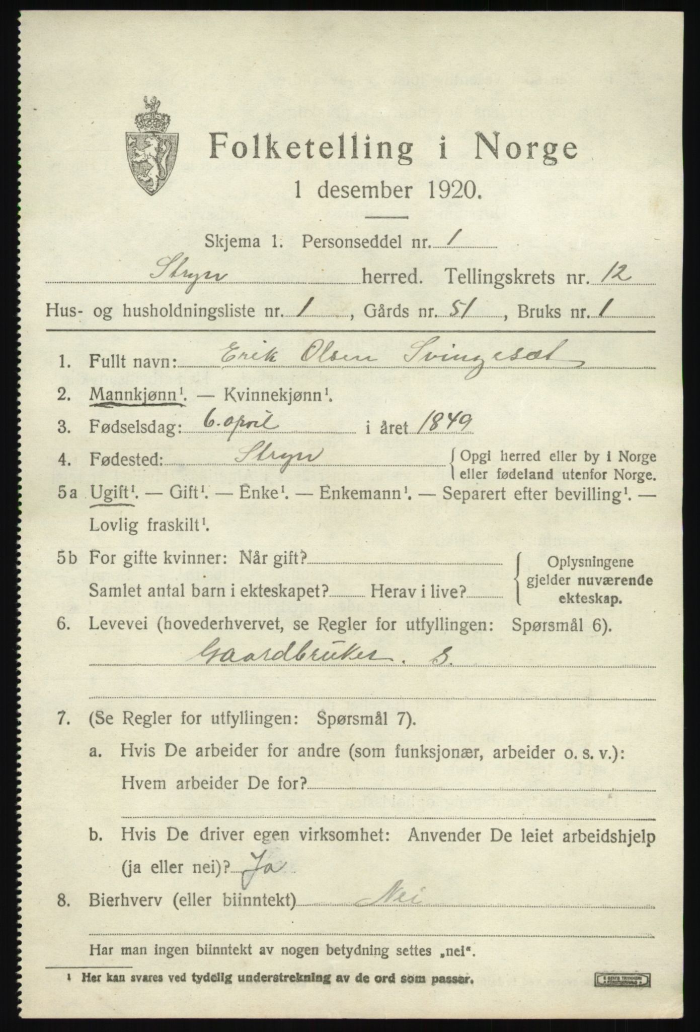 SAB, 1920 census for Stryn, 1920, p. 5460