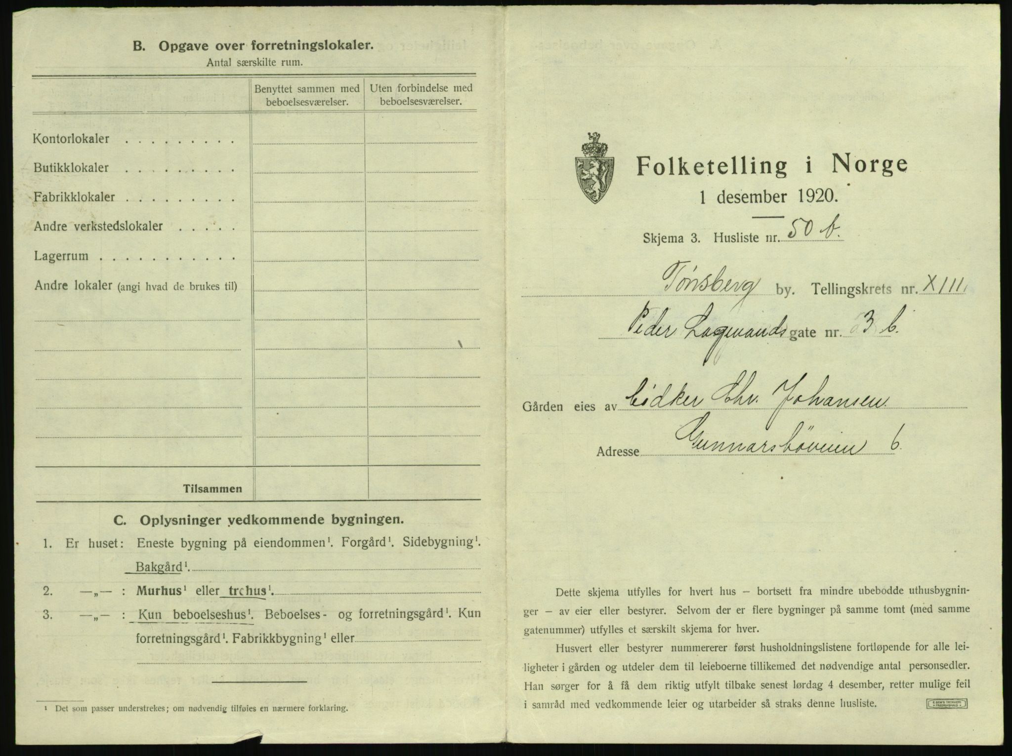 SAKO, 1920 census for Tønsberg, 1920, p. 1457