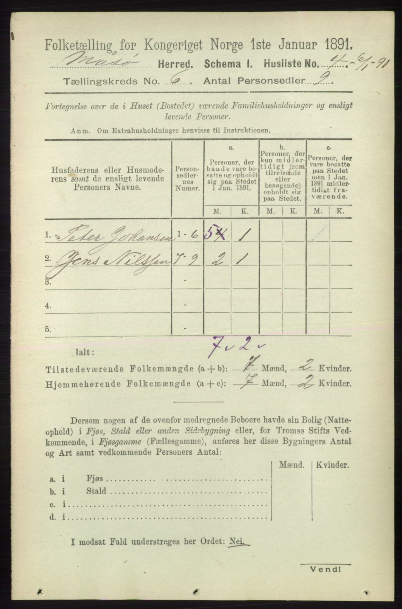 RA, 1891 census for 2018 Måsøy, 1891, p. 1082