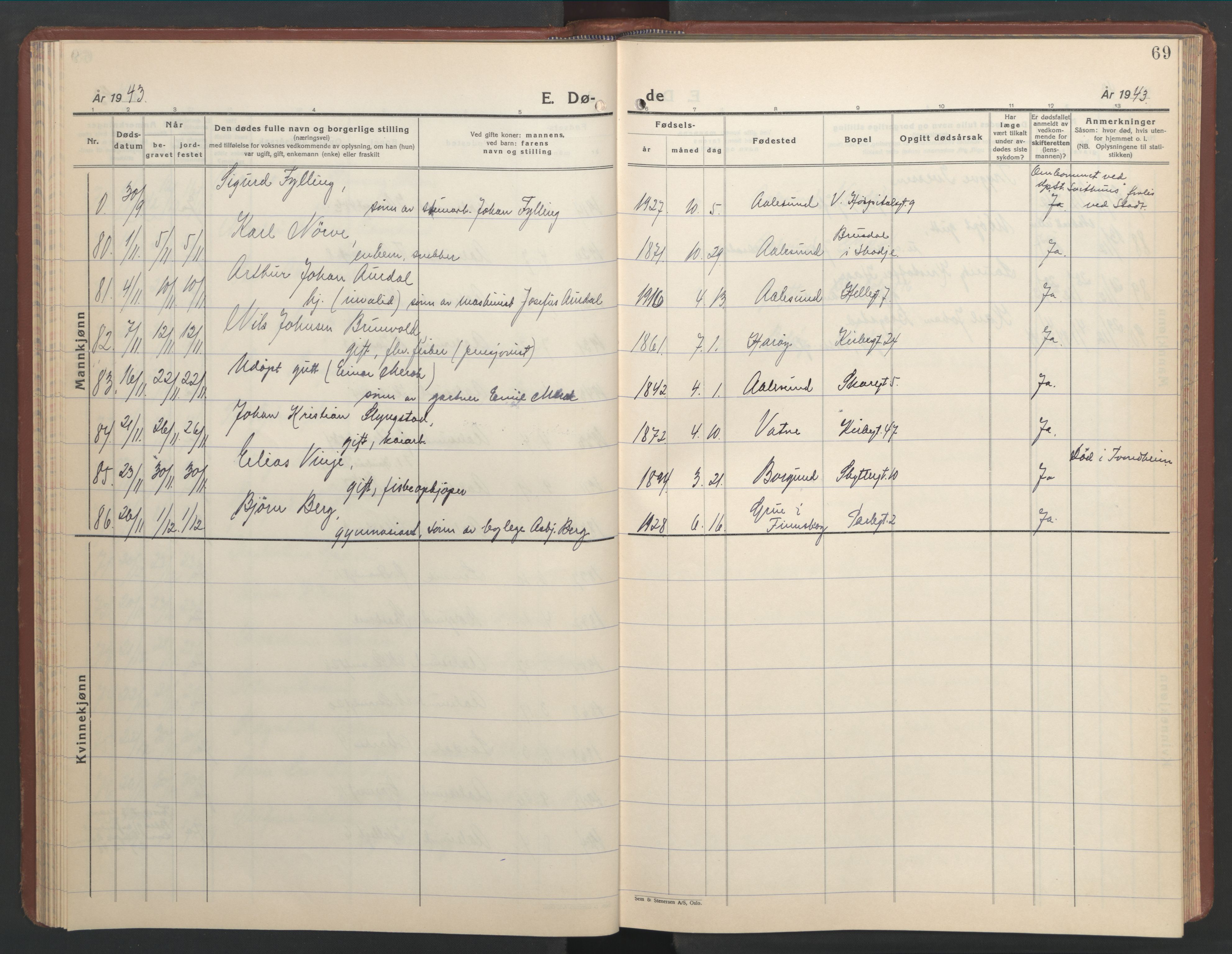 Ministerialprotokoller, klokkerbøker og fødselsregistre - Møre og Romsdal, AV/SAT-A-1454/529/L0478: Parish register (copy) no. 529C15, 1938-1951, p. 69