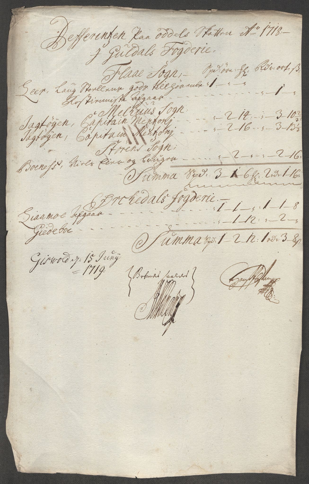 Rentekammeret inntil 1814, Reviderte regnskaper, Fogderegnskap, AV/RA-EA-4092/R60/L3972: Fogderegnskap Orkdal og Gauldal, 1718, p. 300