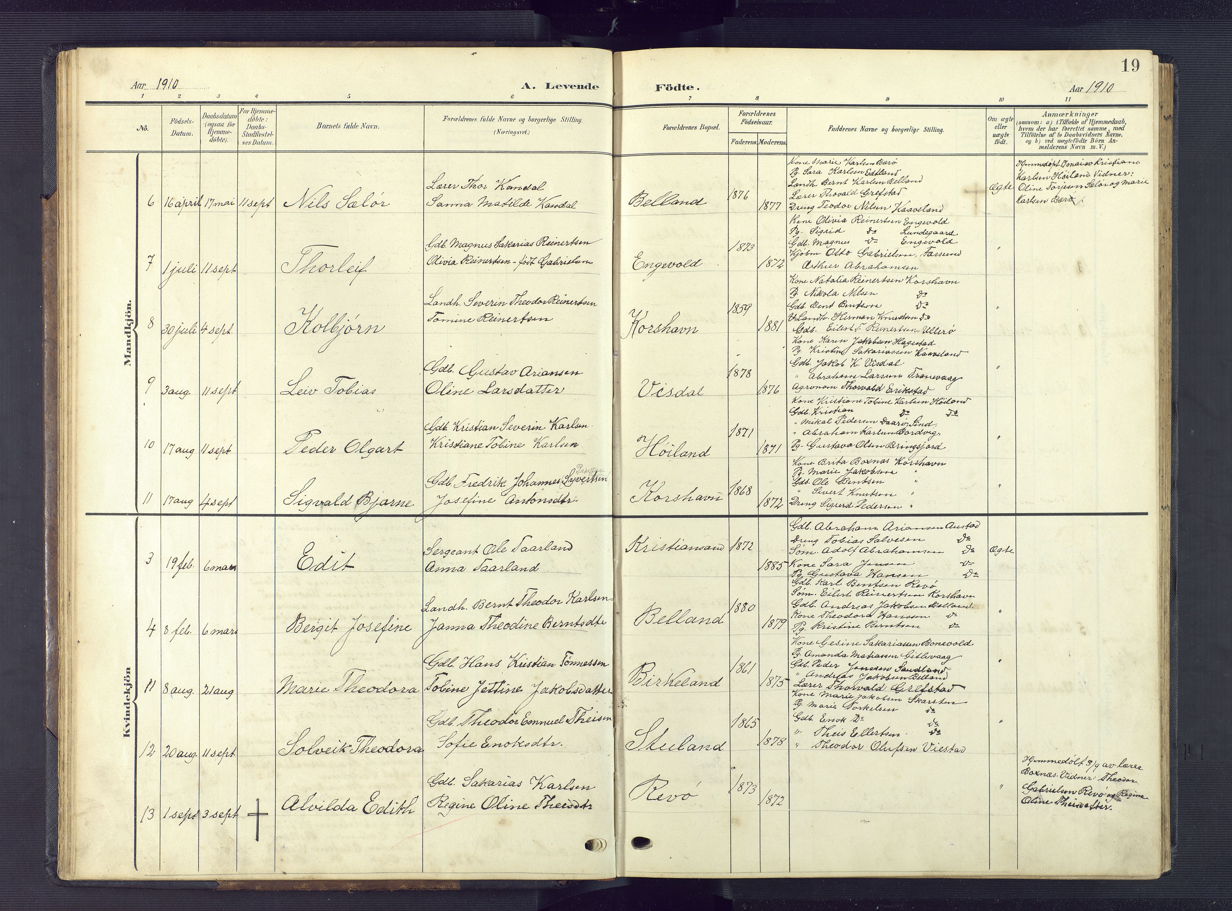 Lyngdal sokneprestkontor, AV/SAK-1111-0029/F/Fb/Fba/L0004: Parish register (copy) no. B 4, 1904-1950, p. 19