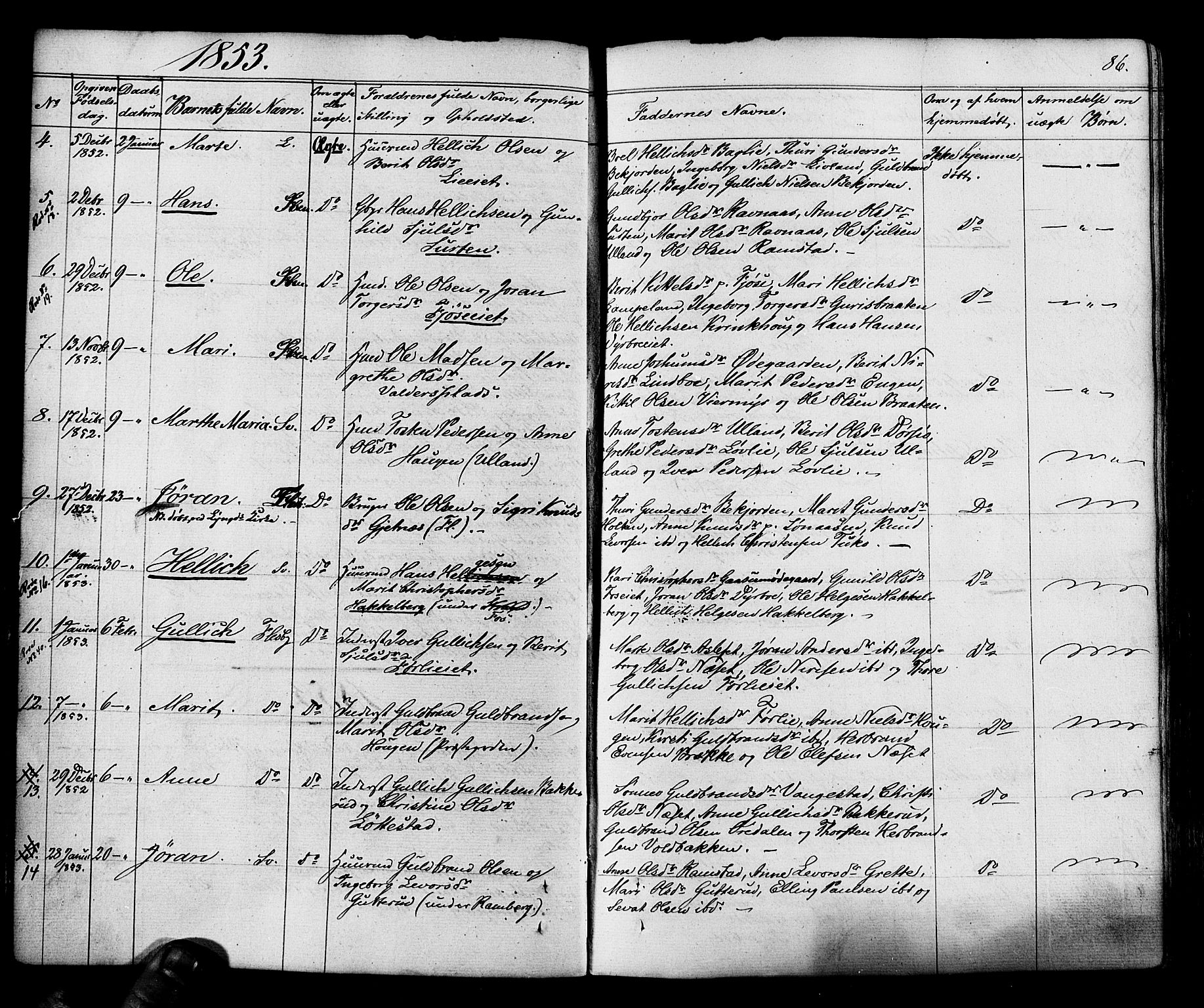 Flesberg kirkebøker, AV/SAKO-A-18/F/Fa/L0006: Parish register (official) no. I 6, 1834-1860, p. 86