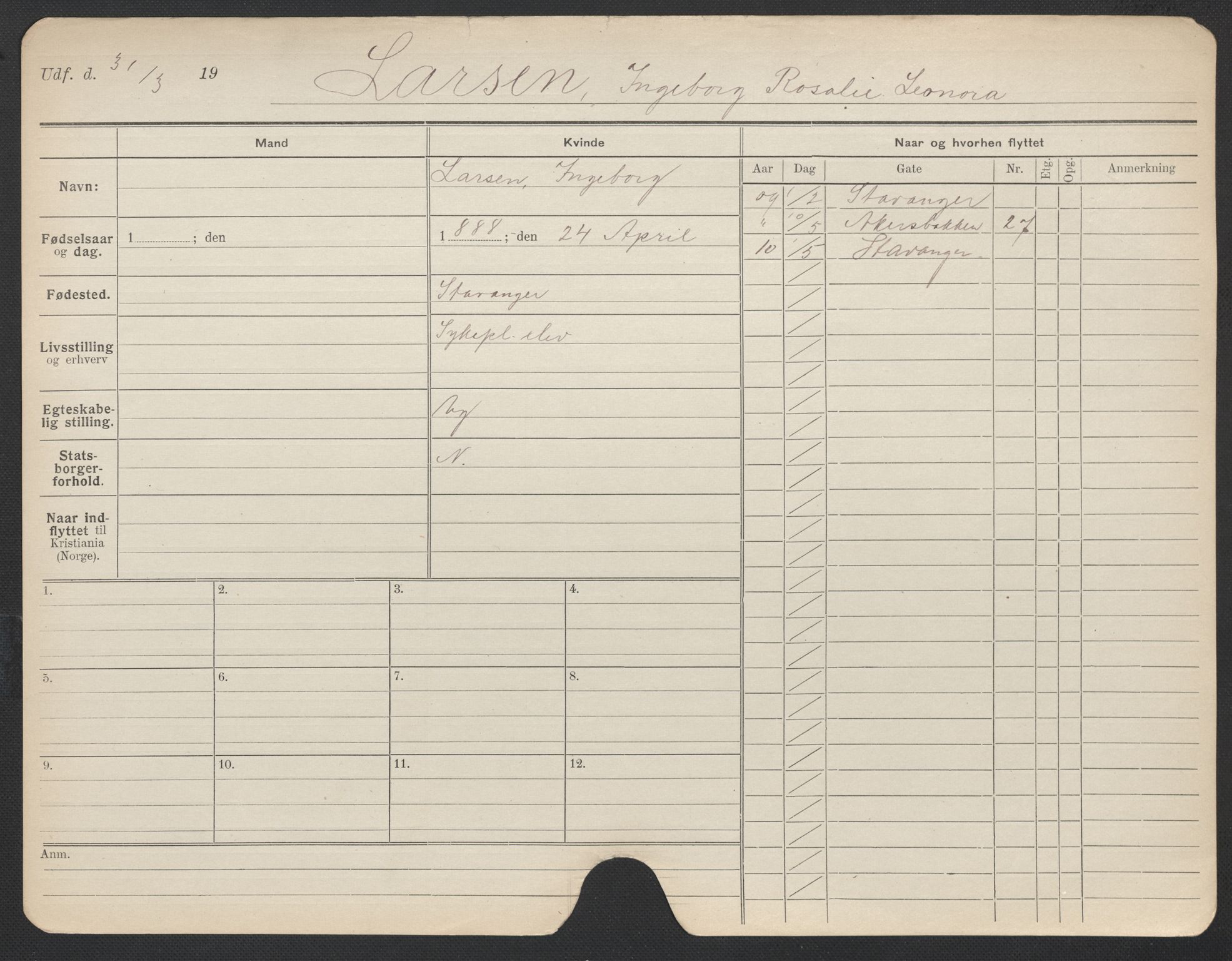 Oslo folkeregister, Registerkort, AV/SAO-A-11715/F/Fa/Fac/L0019: Kvinner, 1906-1914, p. 947a