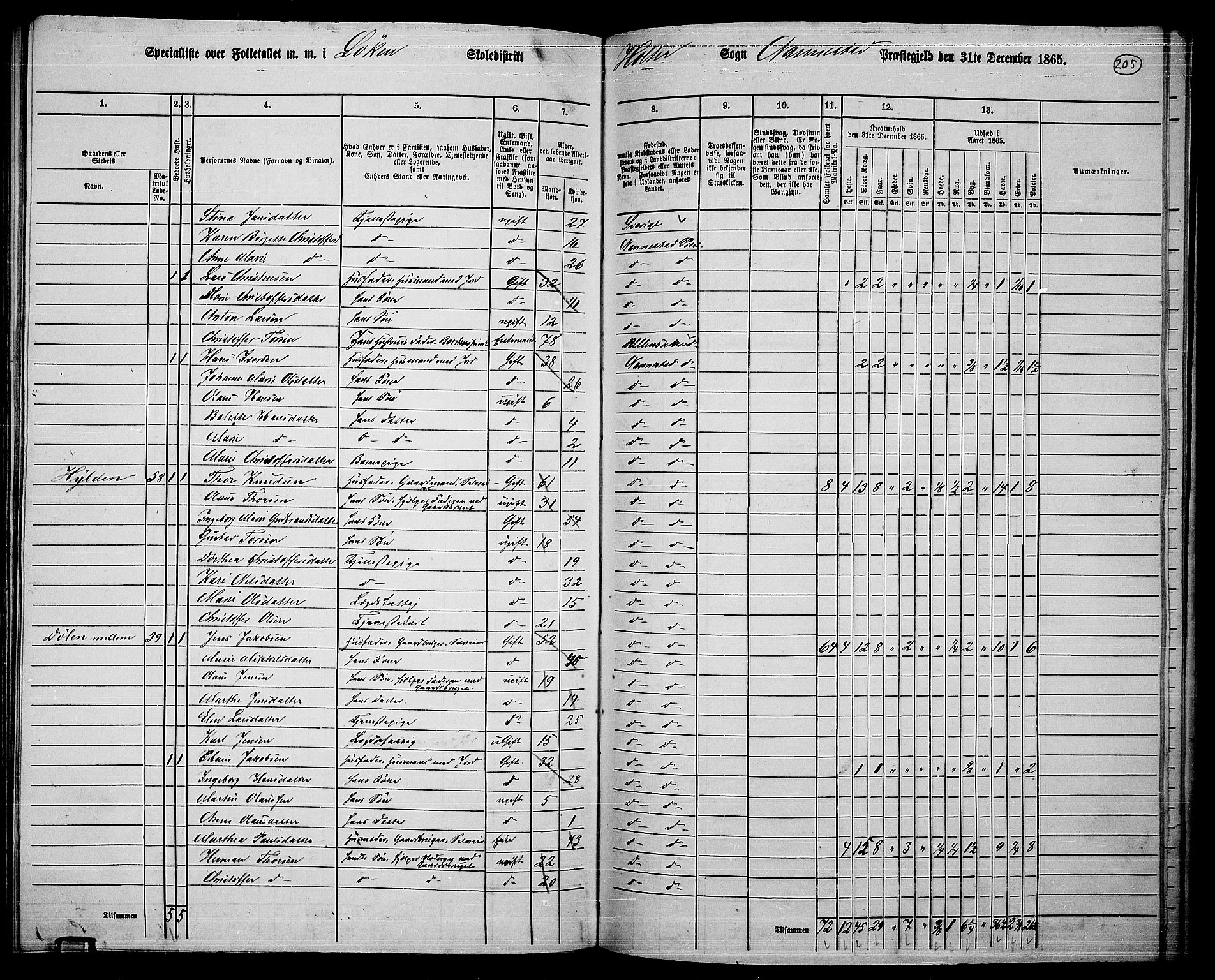 RA, 1865 census for Nannestad, 1865, p. 87