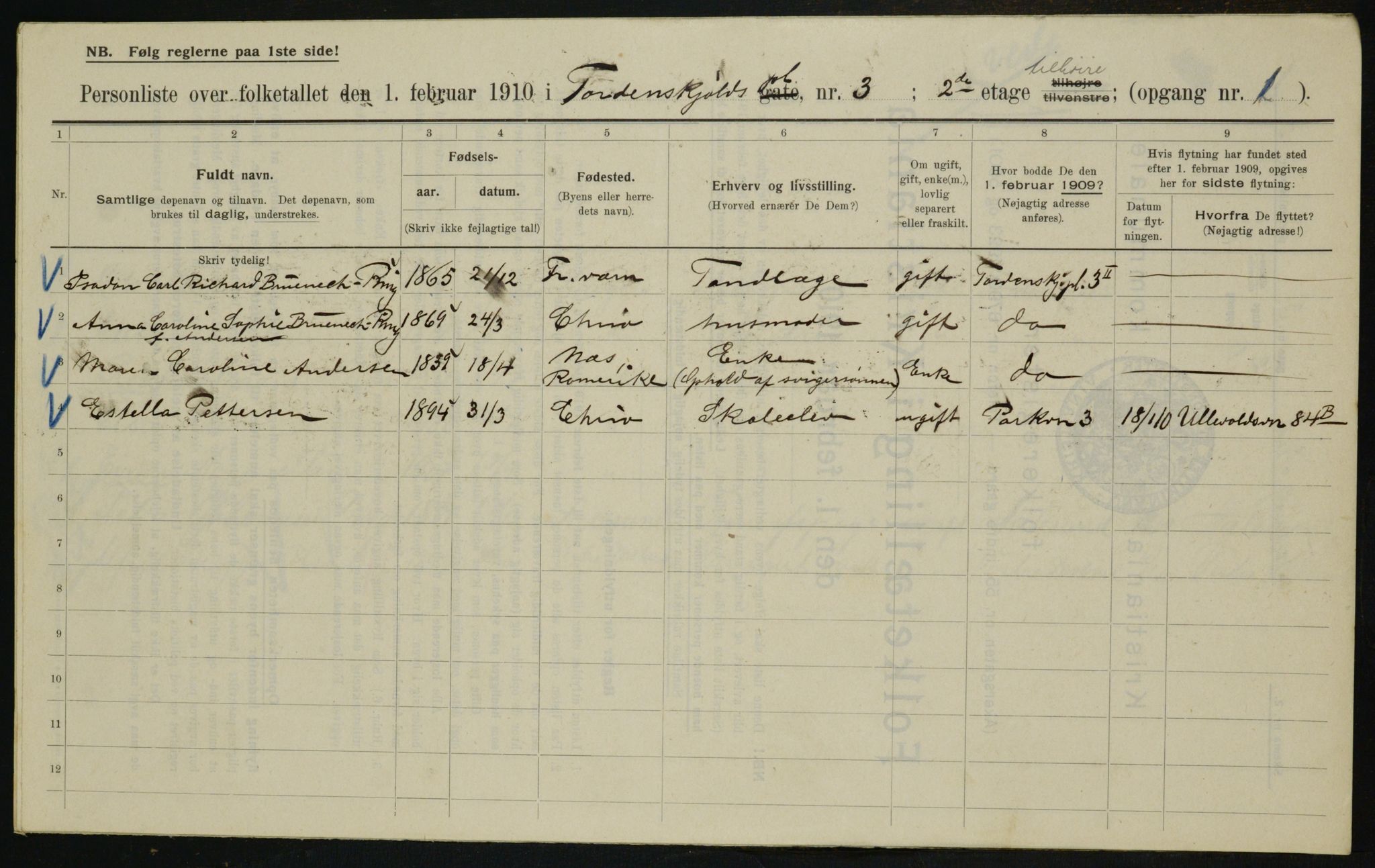 OBA, Municipal Census 1910 for Kristiania, 1910, p. 108063