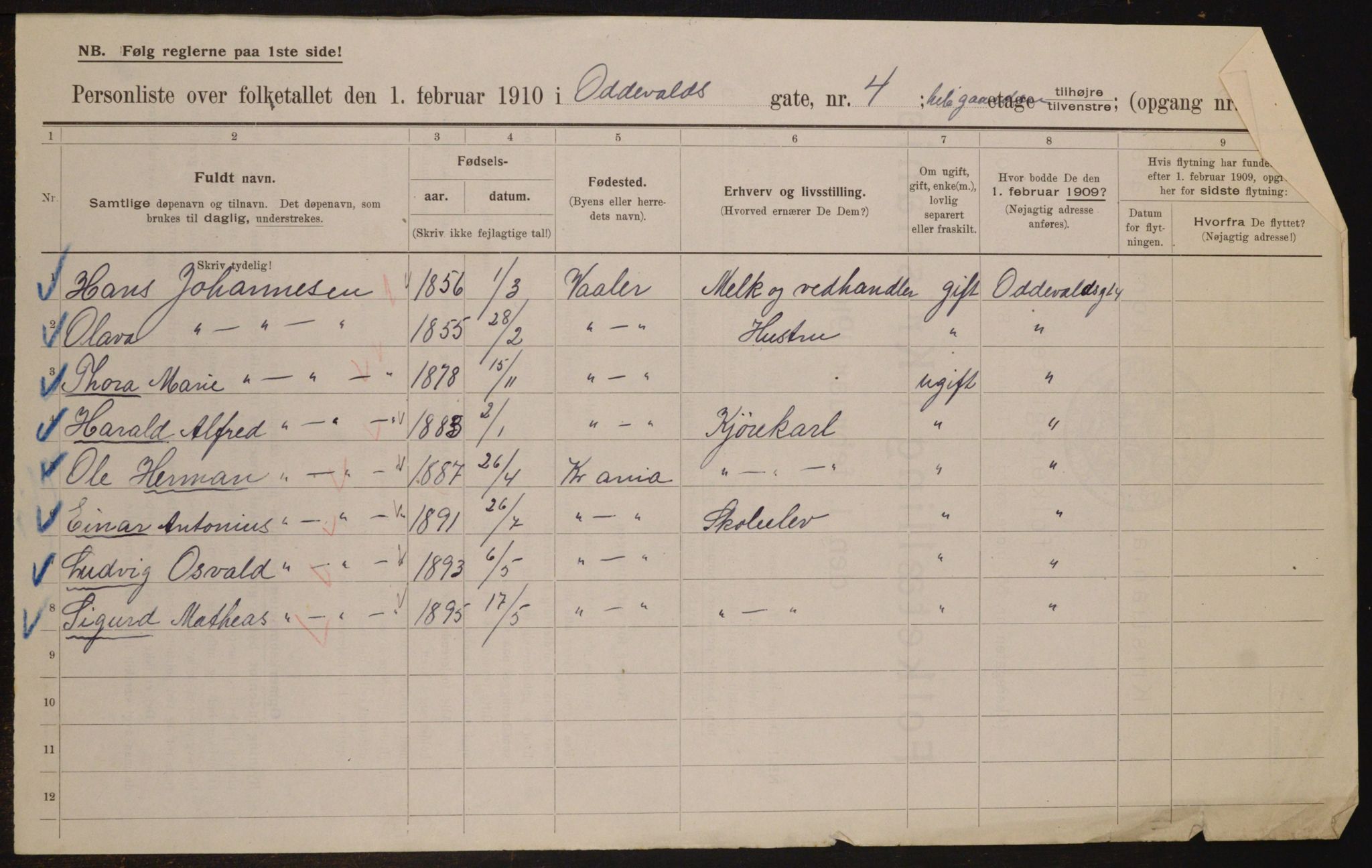 OBA, Municipal Census 1910 for Kristiania, 1910, p. 71869