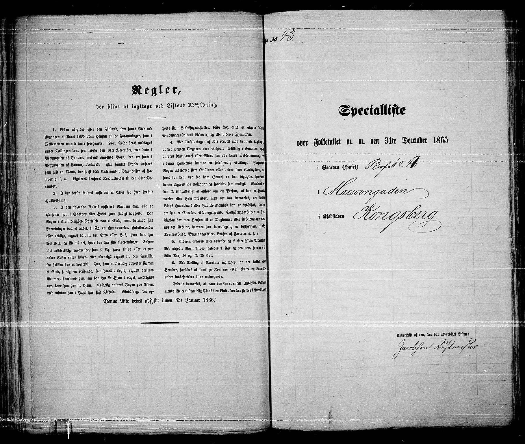 RA, 1865 census for Kongsberg/Kongsberg, 1865, p. 95