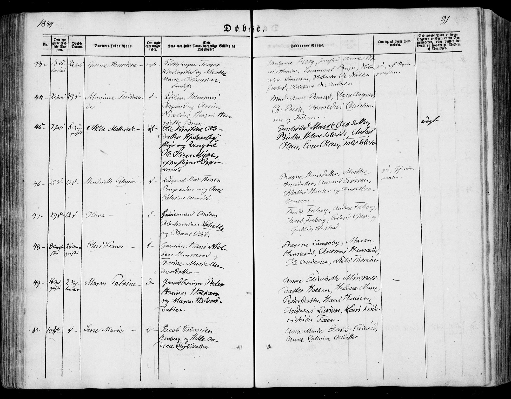 Sandar kirkebøker, SAKO/A-243/F/Fa/L0006: Parish register (official) no. 6, 1847-1860, p. 91