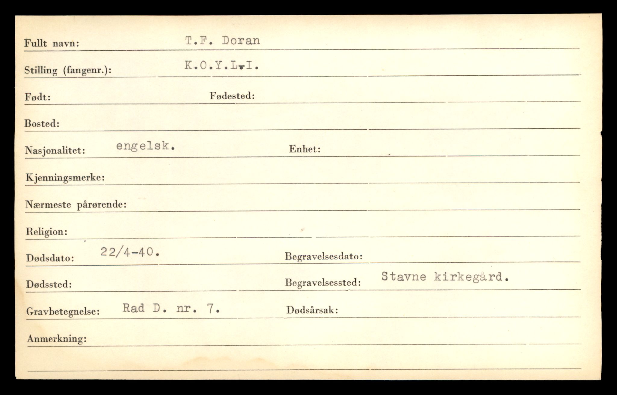 Distriktskontoret for krigsgraver, AV/SAT-A-5030/E/L0005: Kasett/kartotek over falne Britiske og tyske solater, samt andre nasjoners krigsgraver, 1945, p. 1977