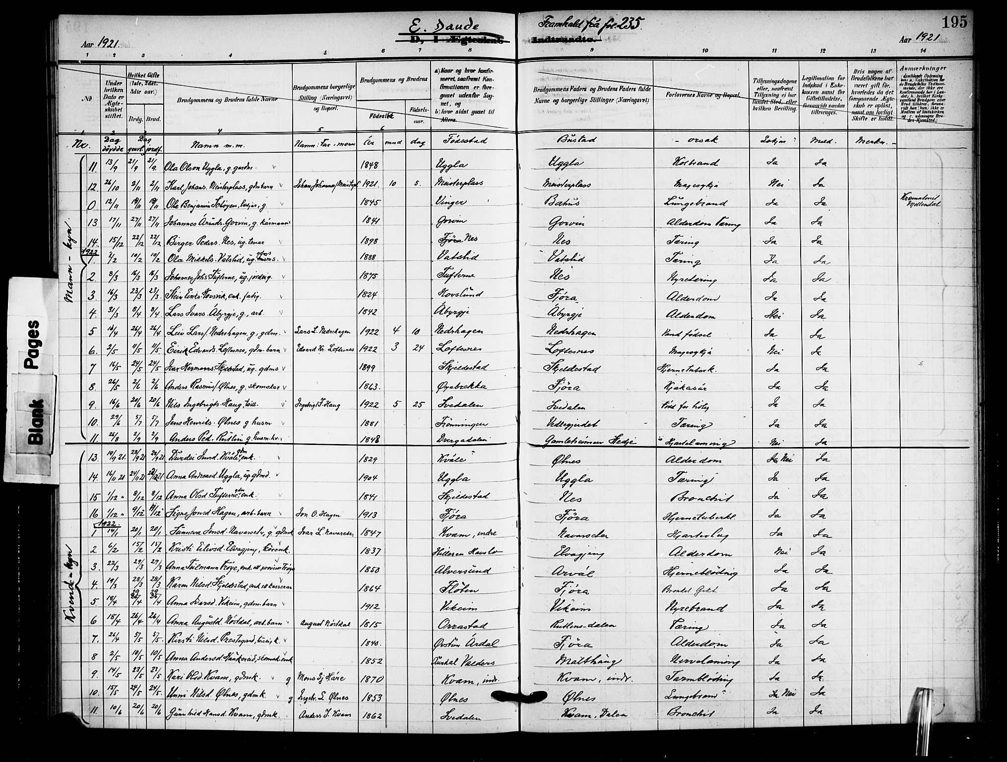 Sogndal sokneprestembete, SAB/A-81301/H/Hab/Haba/L0002: Parish register (copy) no. A 2, 1908-1924, p. 195