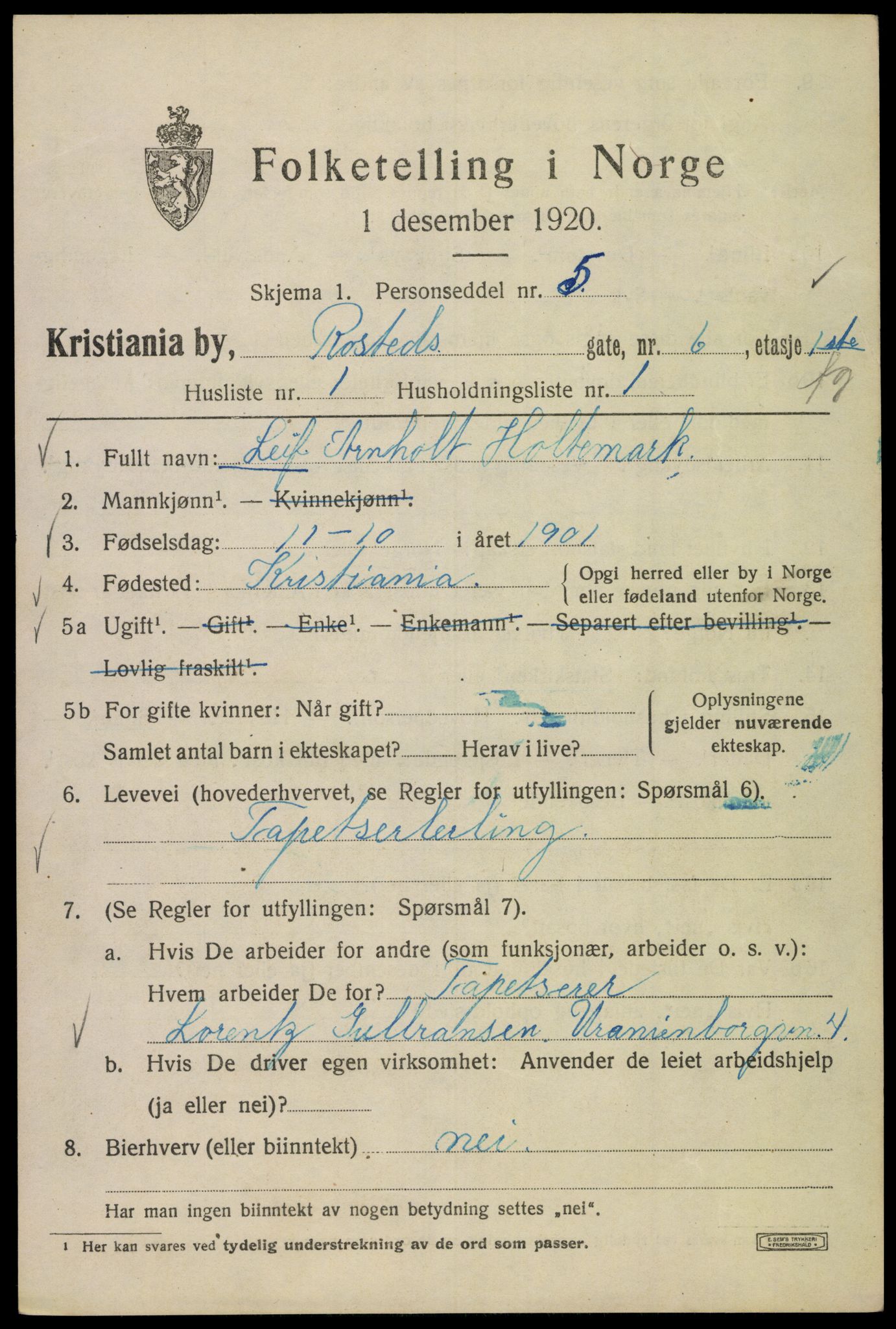 SAO, 1920 census for Kristiania, 1920, p. 467879