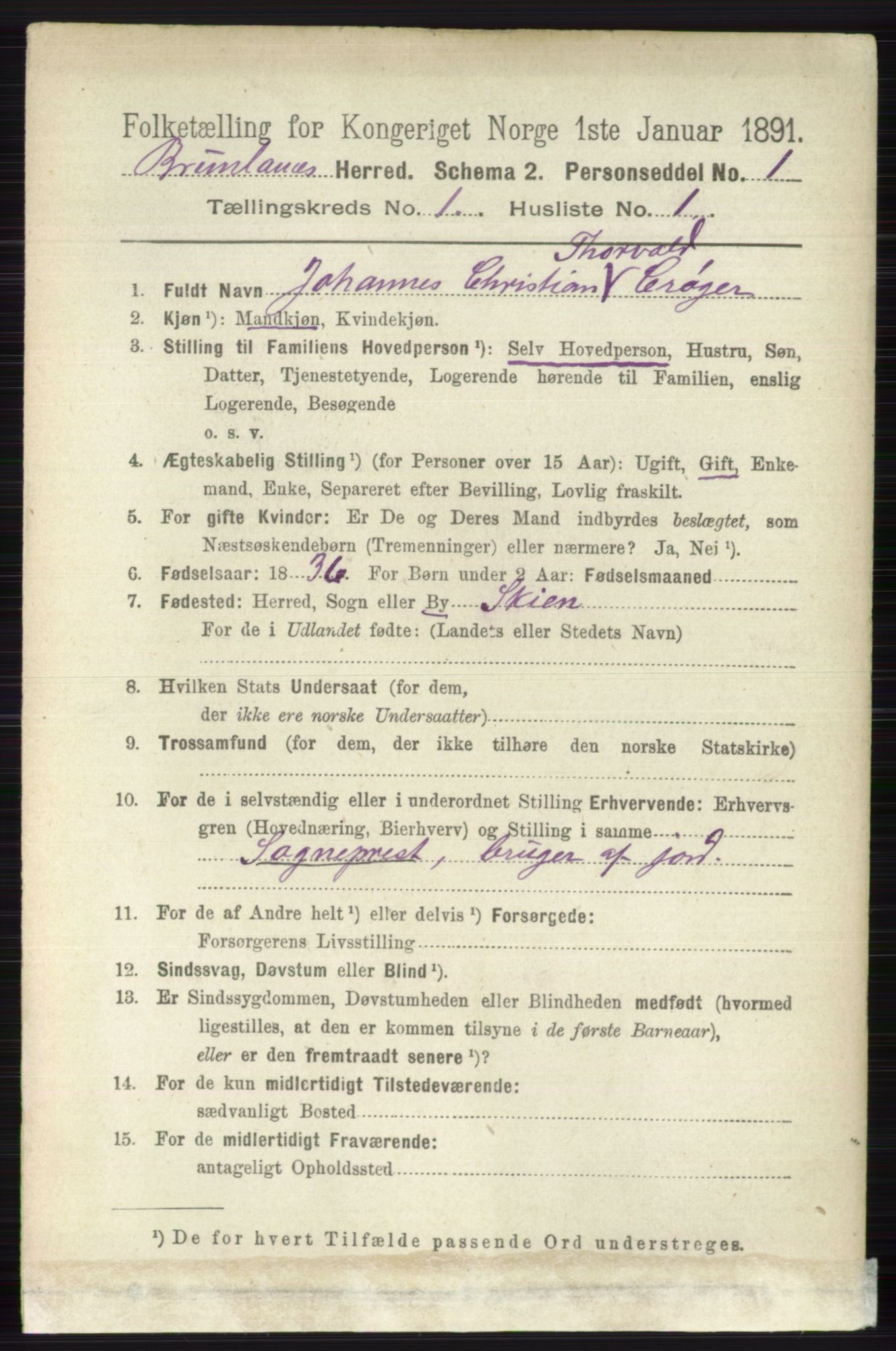 RA, 1891 census for 0726 Brunlanes, 1891, p. 125