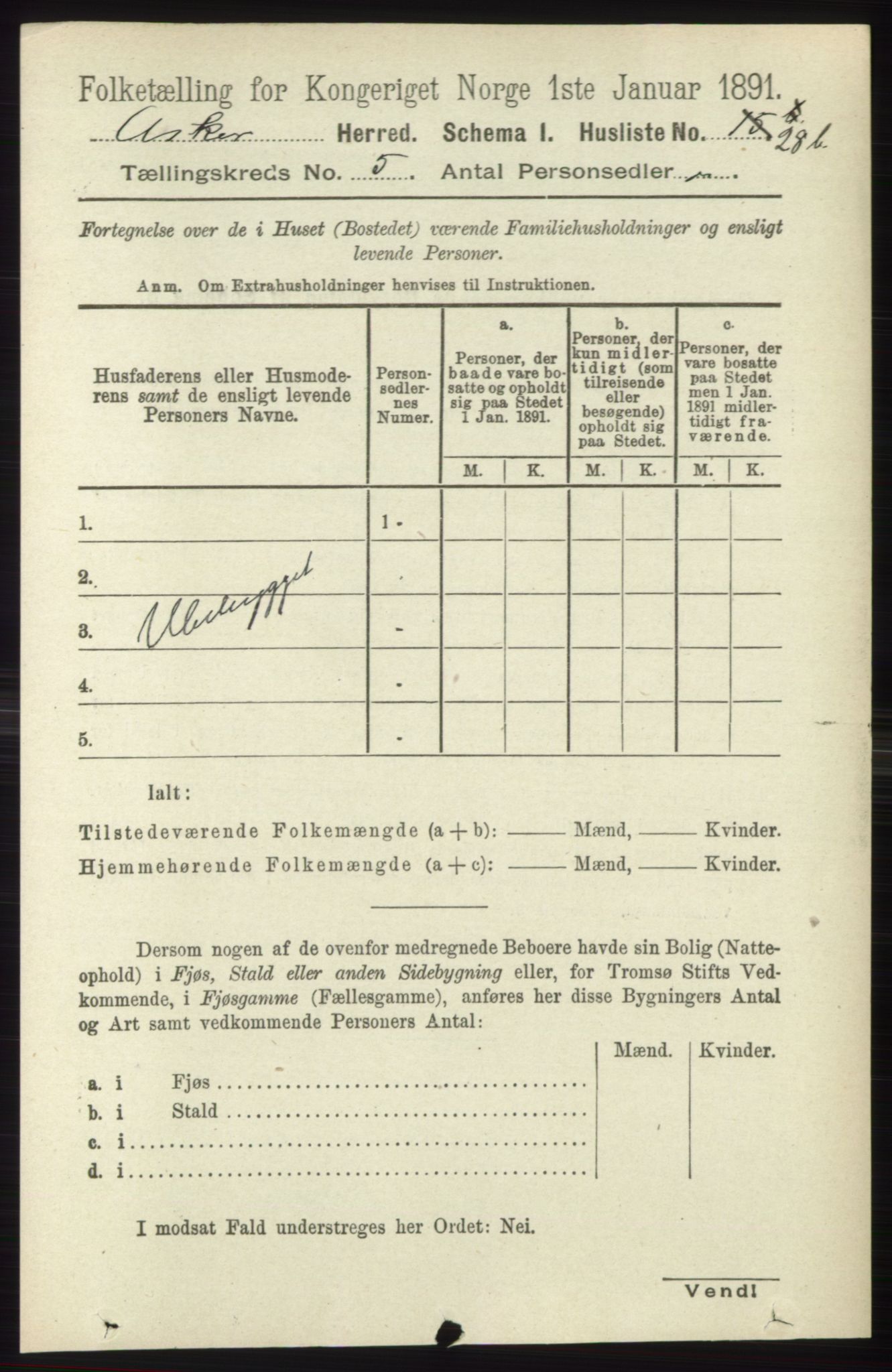 RA, 1891 census for 0220 Asker, 1891, p. 3661