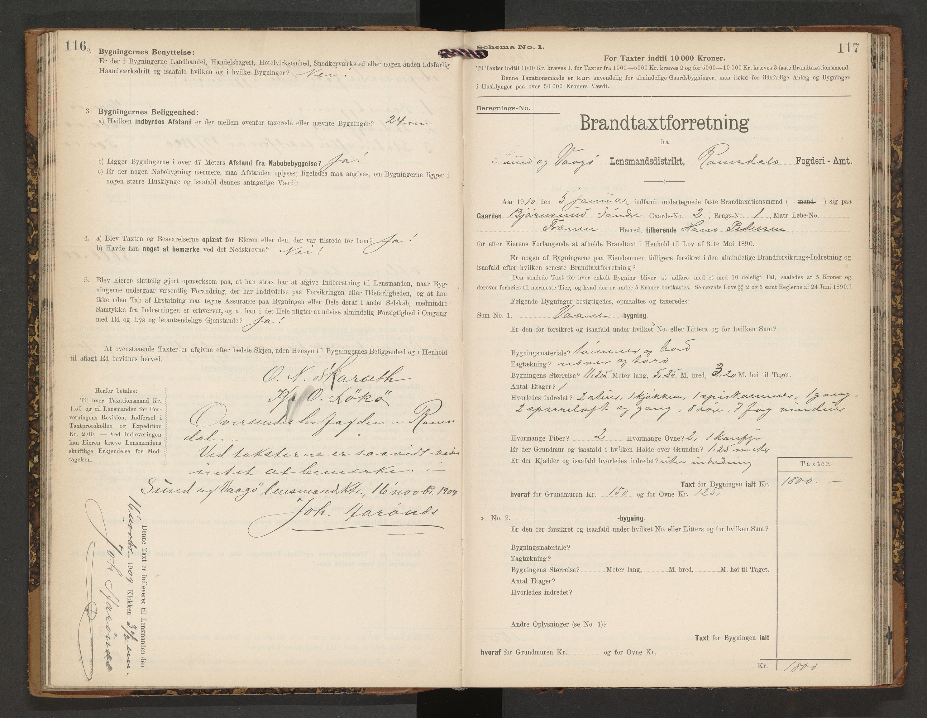 Norges Brannkasse Vågøy og Sund, AV/SAT-A-5504/Fb/L0002: Branntakstprotokoll, 1904-1913, p. 116-117