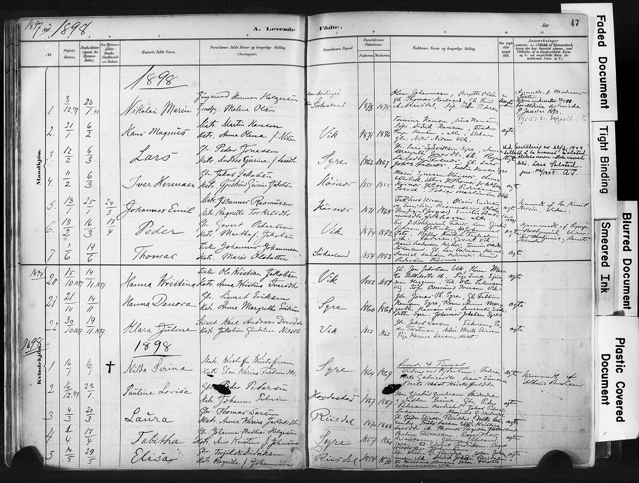 Skudenes sokneprestkontor, SAST/A -101849/H/Ha/Haa/L0009: Parish register (official) no. A 6, 1882-1912, p. 47