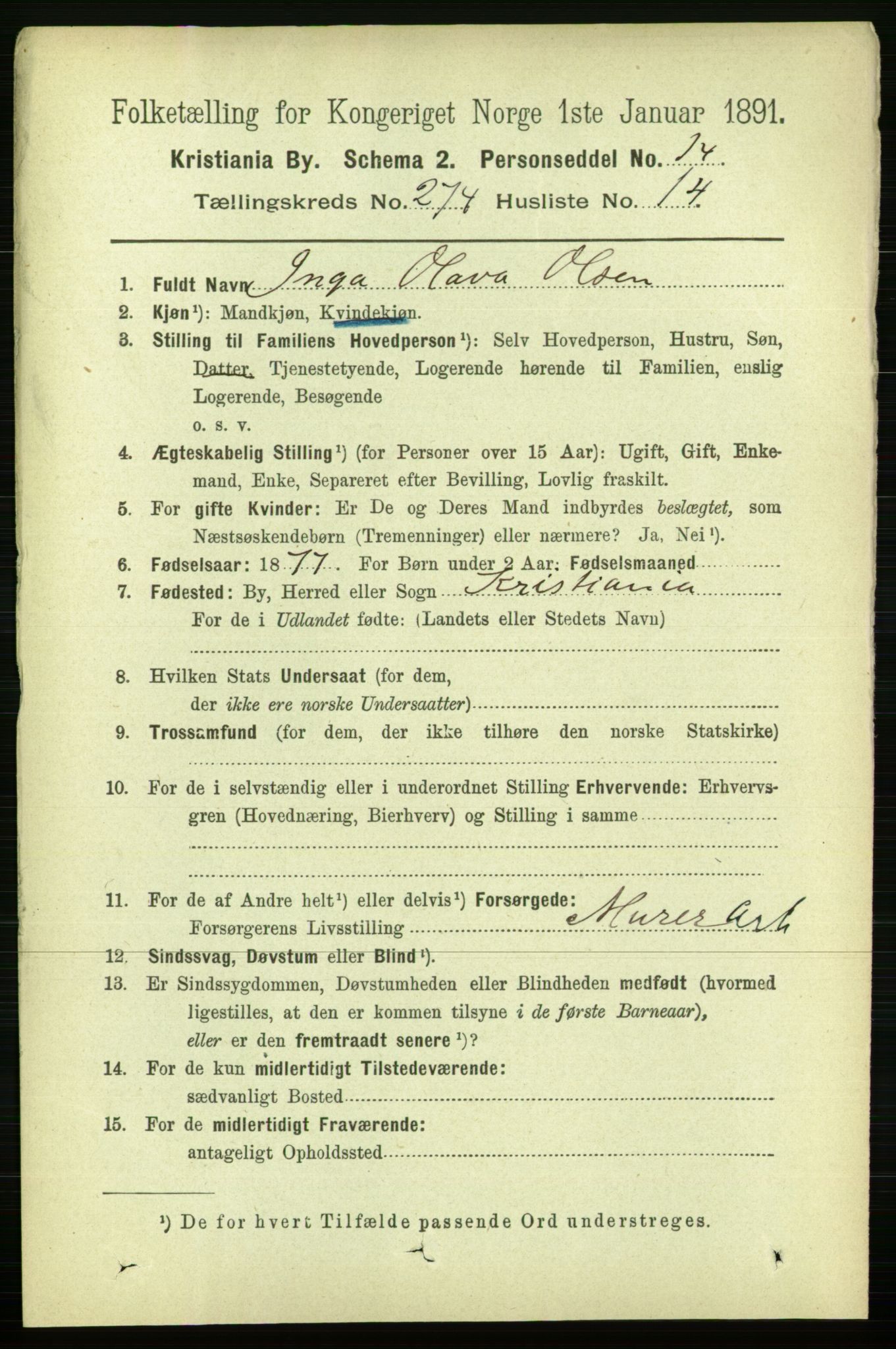 RA, 1891 census for 0301 Kristiania, 1891, p. 166626