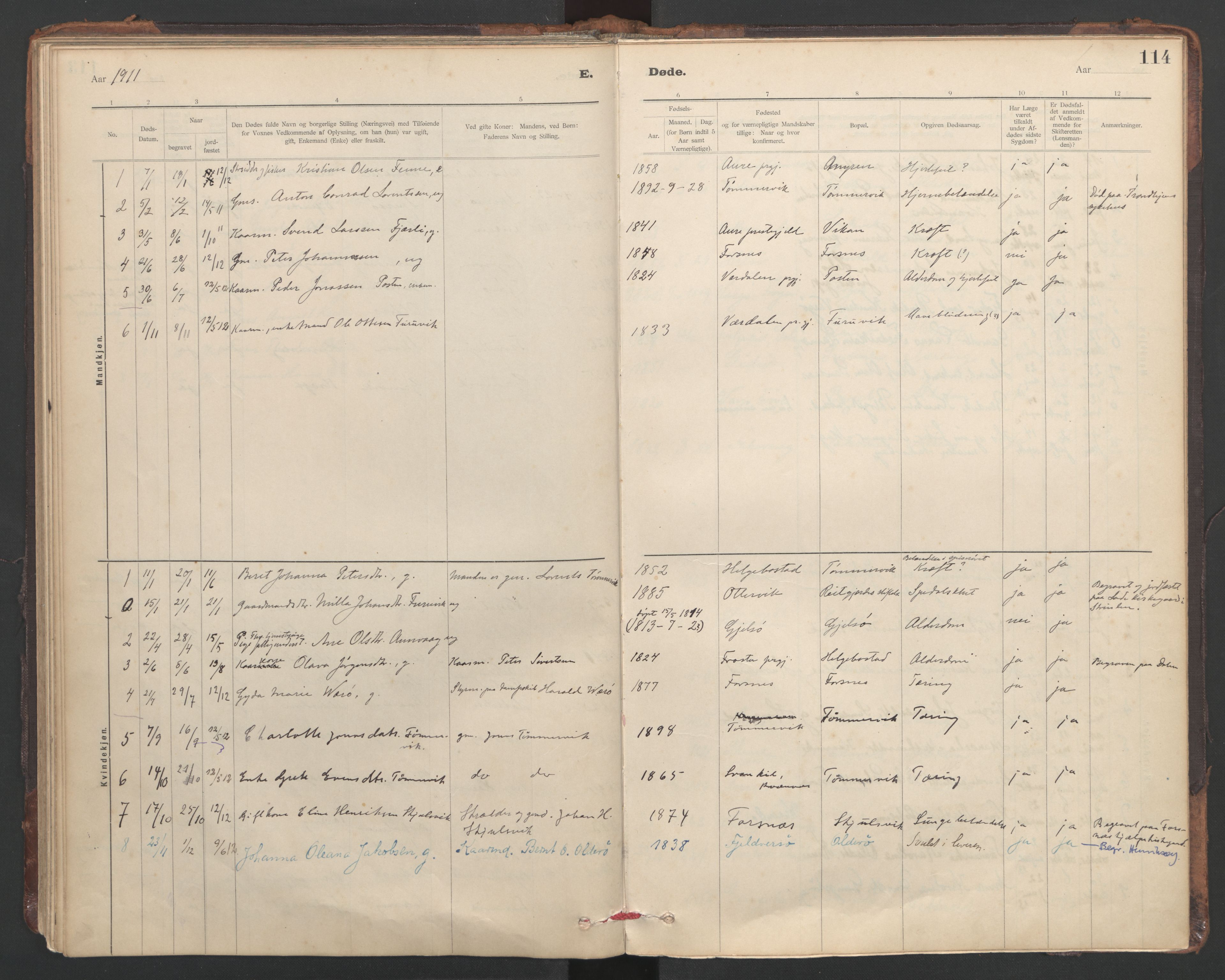 Ministerialprotokoller, klokkerbøker og fødselsregistre - Sør-Trøndelag, SAT/A-1456/635/L0552: Parish register (official) no. 635A02, 1899-1919, p. 114