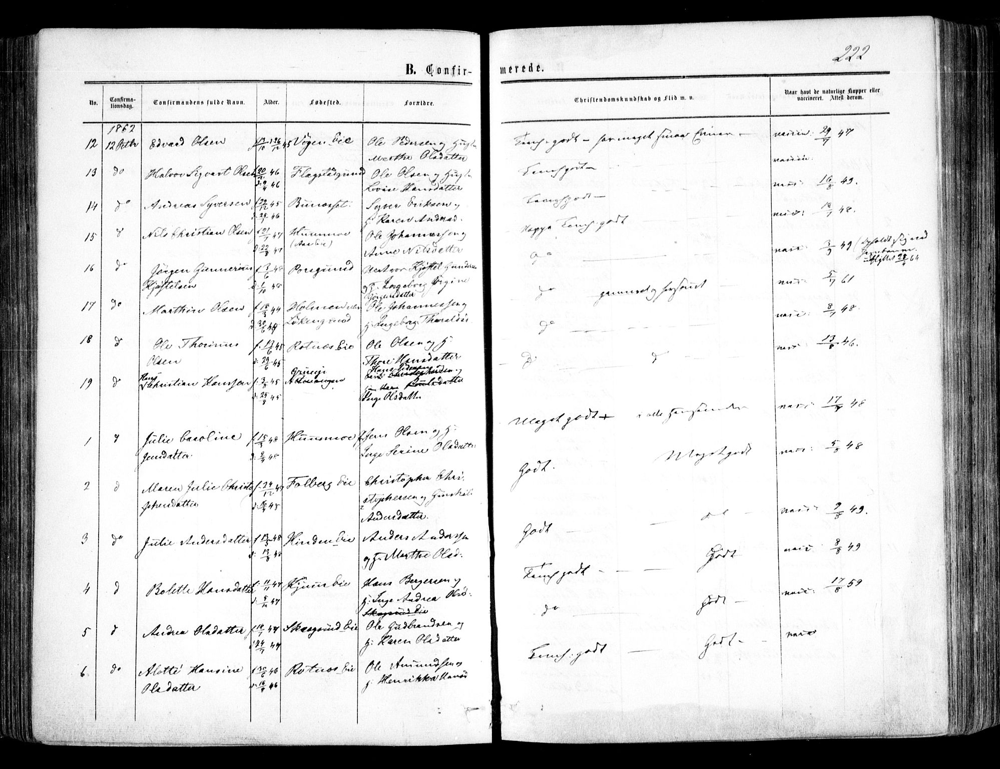 Nes prestekontor Kirkebøker, AV/SAO-A-10410/F/Fa/L0008: Parish register (official) no. I 8, 1859-1874, p. 222