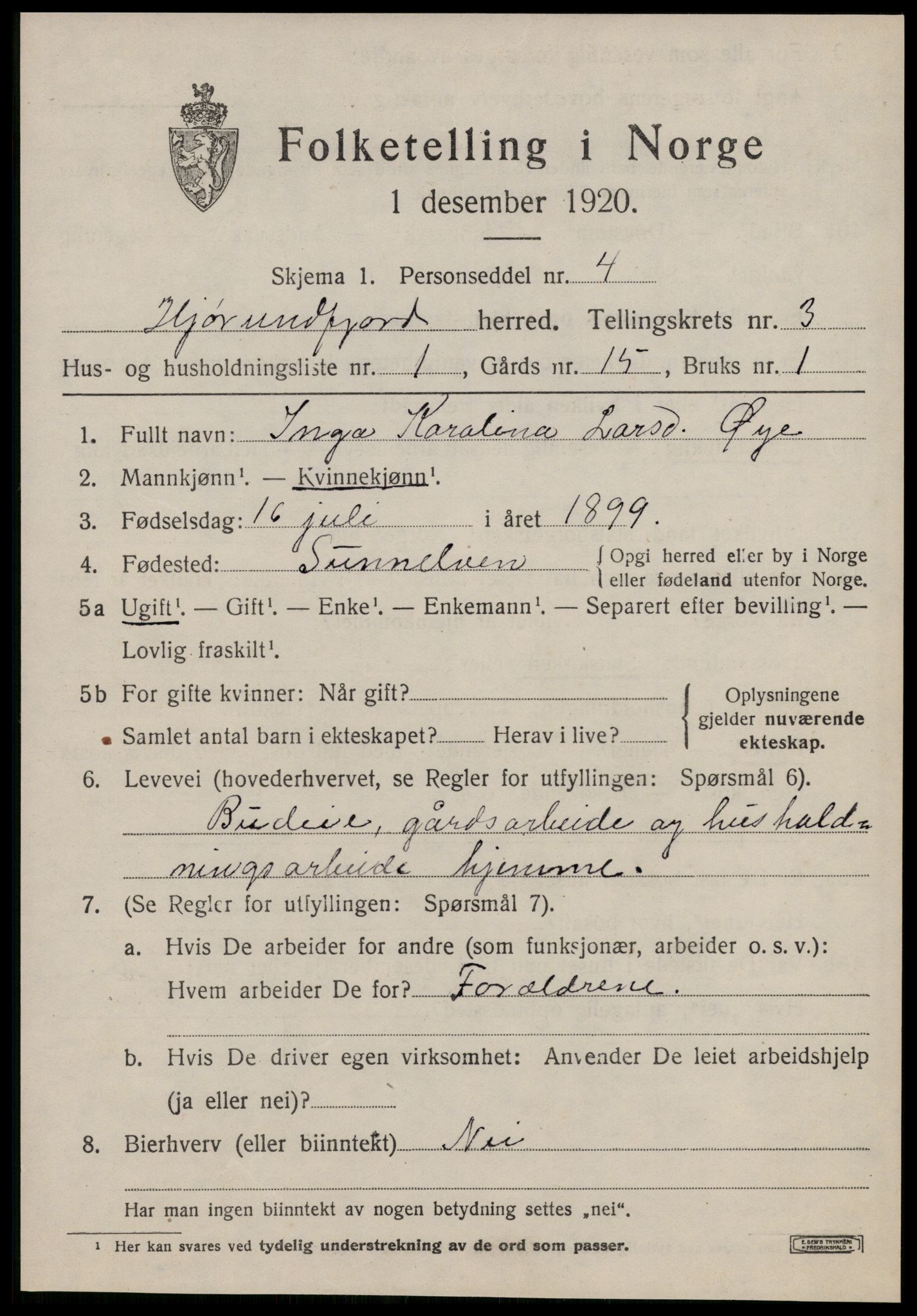 SAT, 1920 census for Hjørundfjord, 1920, p. 1159