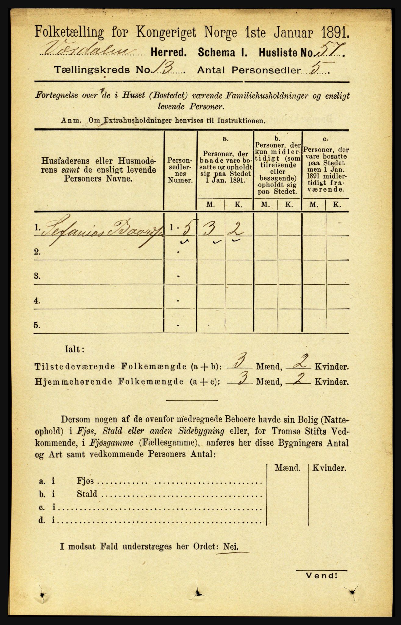 RA, 1891 census for 1721 Verdal, 1891, p. 6869