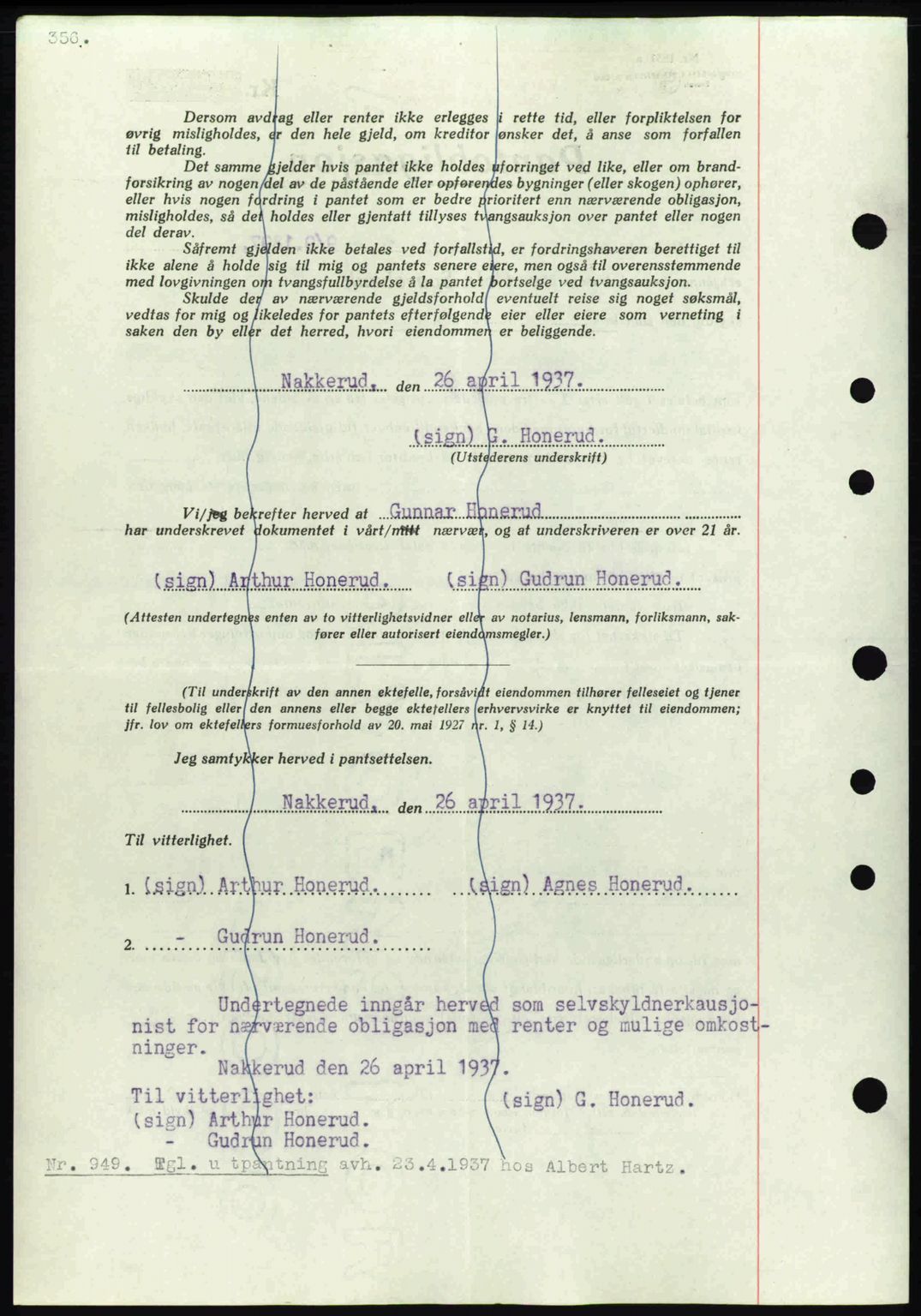 Eiker, Modum og Sigdal sorenskriveri, SAKO/A-123/G/Ga/Gab/L0035: Mortgage book no. A5, 1937-1937, Diary no: : 949/1937