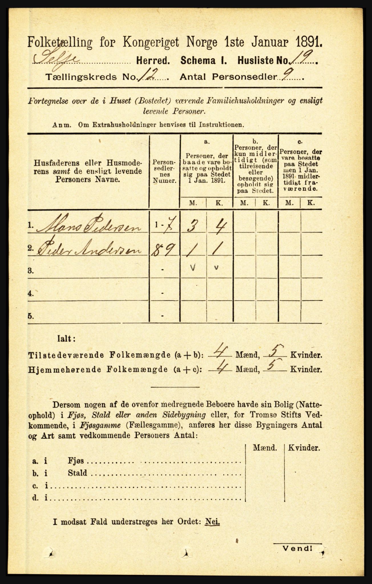 RA, 1891 census for 1441 Selje, 1891, p. 3642