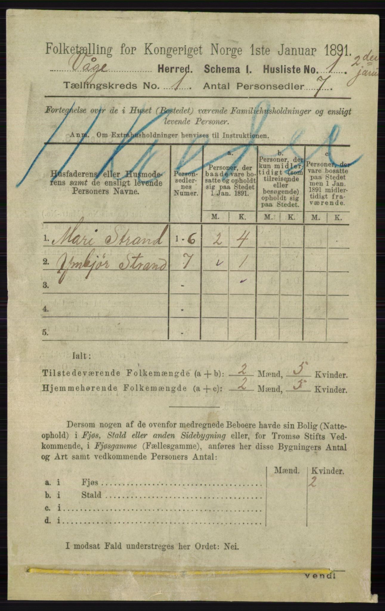 RA, 1891 census for 0515 Vågå, 1891, p. 32