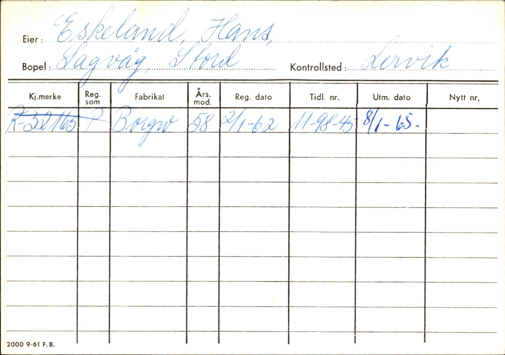 Statens vegvesen, Hordaland vegkontor, AV/SAB-A-5201/2/Ha/L0012: R-eierkort E-F, 1920-1971, p. 11