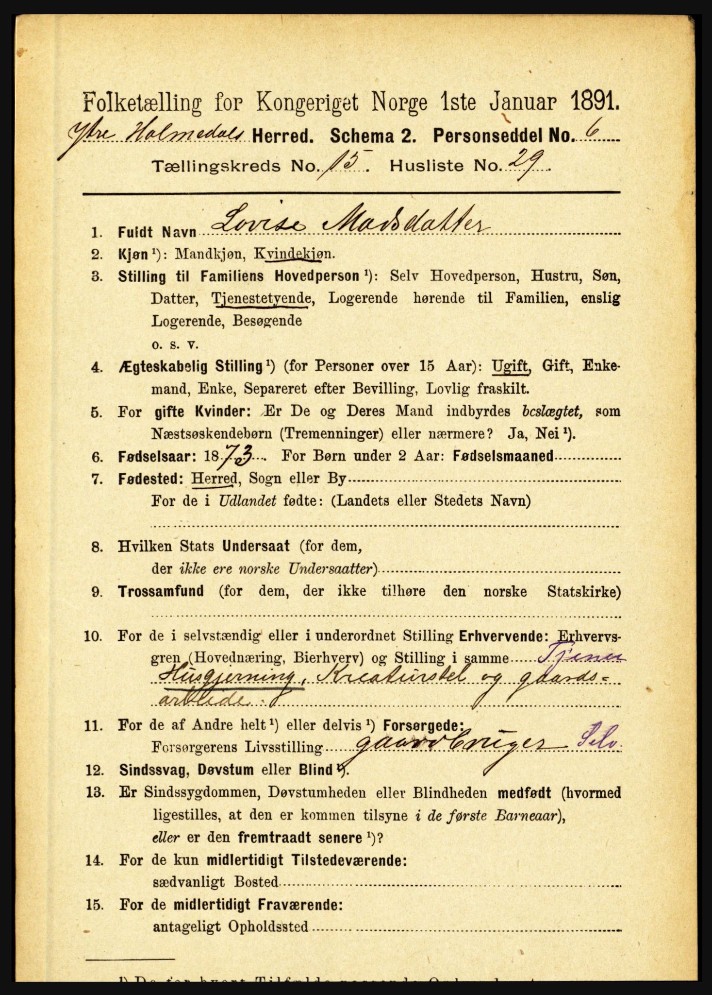 RA, 1891 census for 1429 Ytre Holmedal, 1891, p. 4193