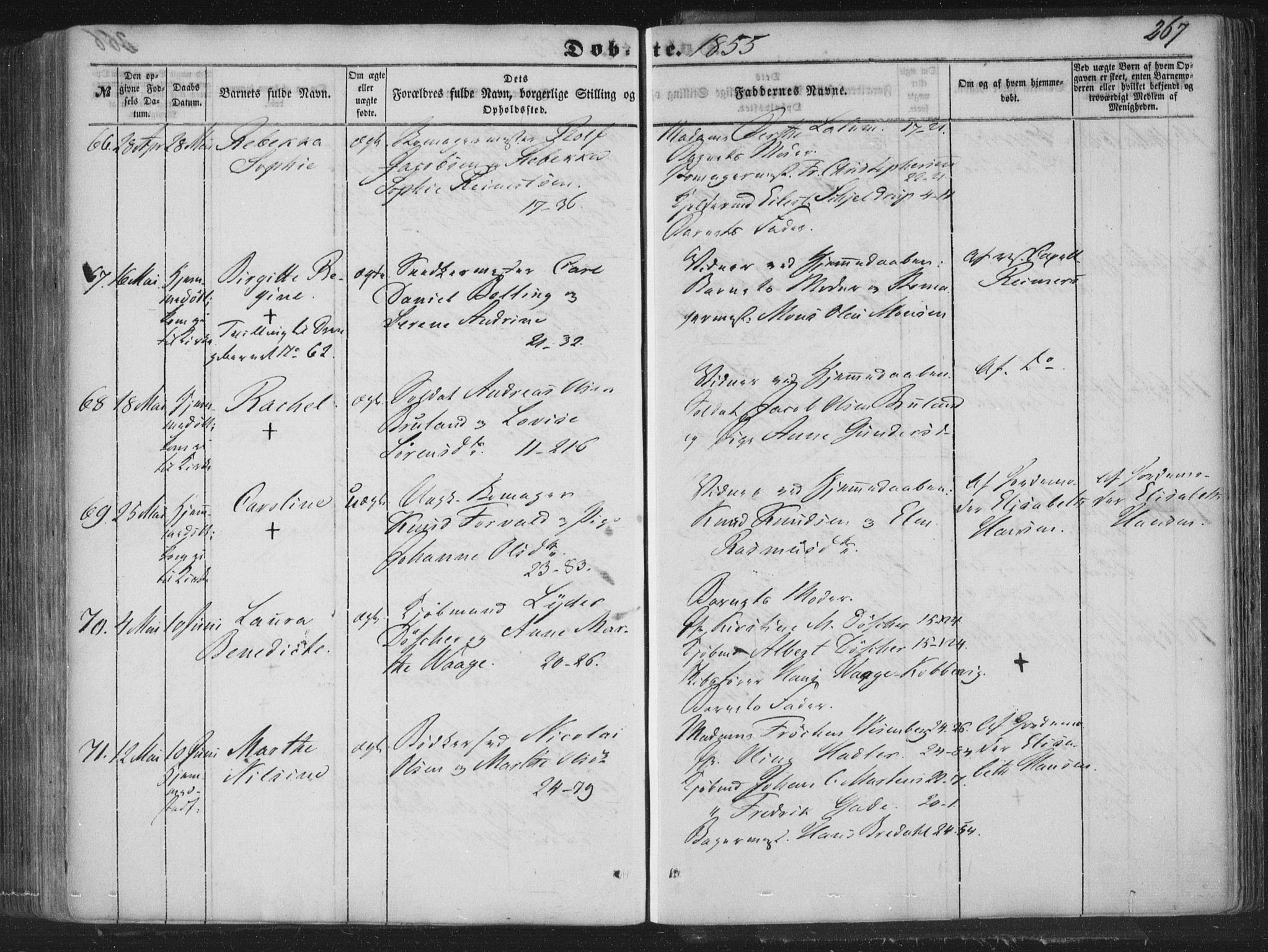 Korskirken sokneprestembete, AV/SAB-A-76101/H/Haa/L0017: Parish register (official) no. B 3, 1851-1857, p. 267