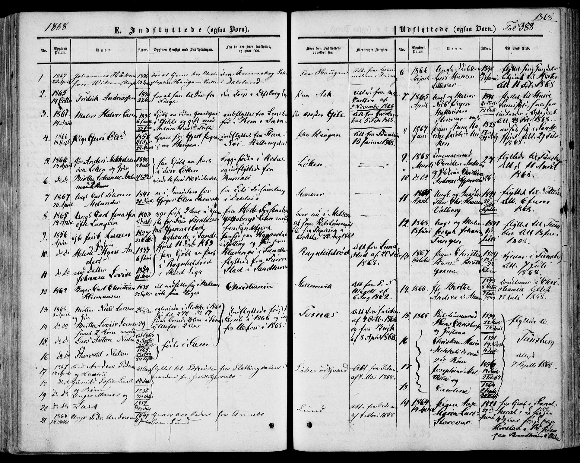 Stokke kirkebøker, AV/SAKO-A-320/F/Fa/L0008: Parish register (official) no. I 8, 1858-1871, p. 388