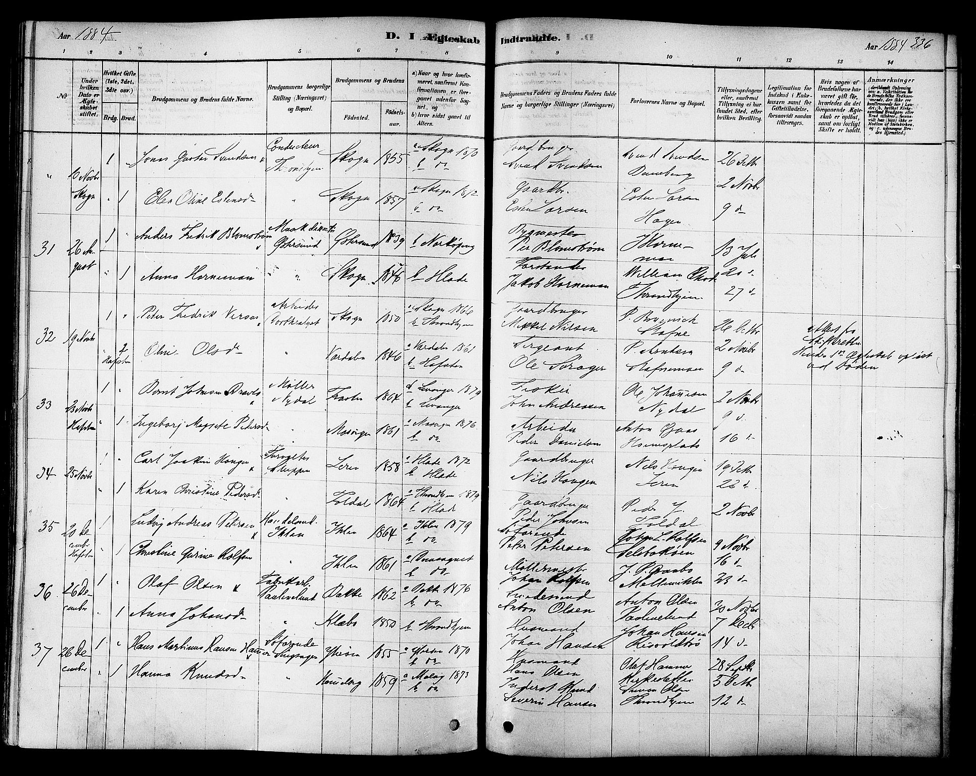 Ministerialprotokoller, klokkerbøker og fødselsregistre - Sør-Trøndelag, SAT/A-1456/606/L0294: Parish register (official) no. 606A09, 1878-1886, p. 336