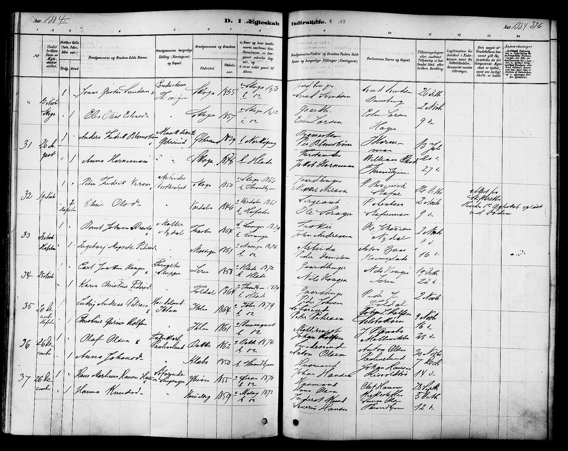 Ministerialprotokoller, klokkerbøker og fødselsregistre - Sør-Trøndelag, AV/SAT-A-1456/606/L0294: Parish register (official) no. 606A09, 1878-1886, p. 336