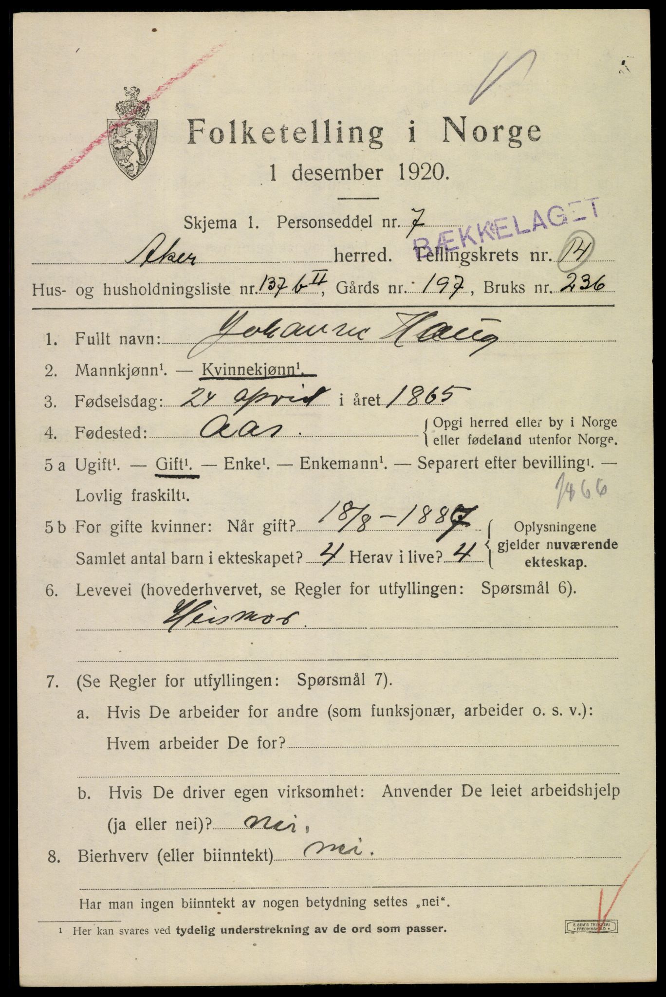 SAO, 1920 census for Aker, 1920, p. 81736