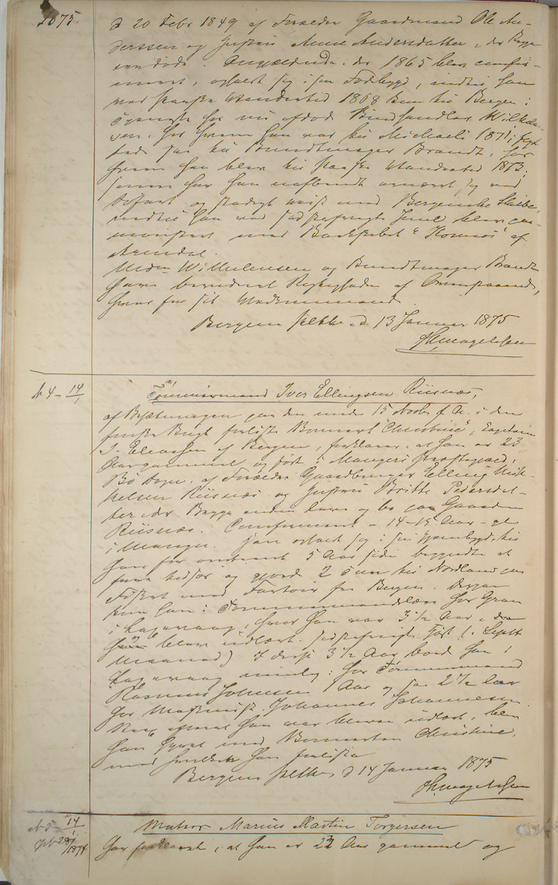 Bergen politikammer / politidistrikt, AV/SAB-A-60401/I/Ic, 1874-1878