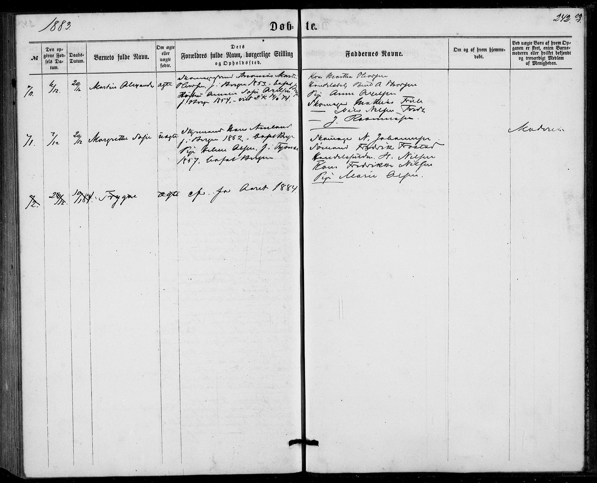 Fødselsstiftelsens sokneprestembete, ført av overlegen*, SAB/-: Parish register (official) no. A 1, 1863-1883, p. 242