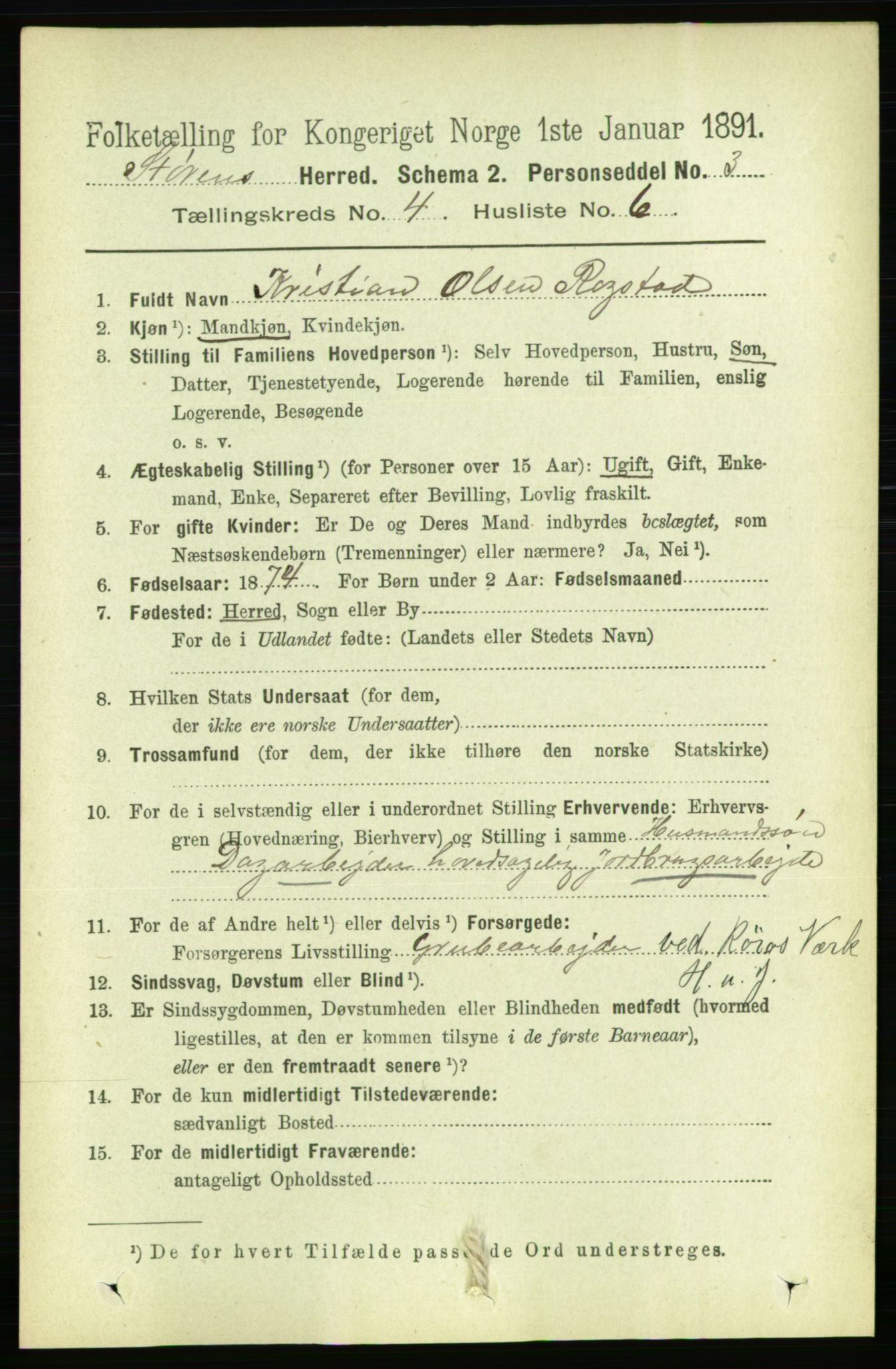 RA, 1891 census for 1648 Støren, 1891, p. 1322