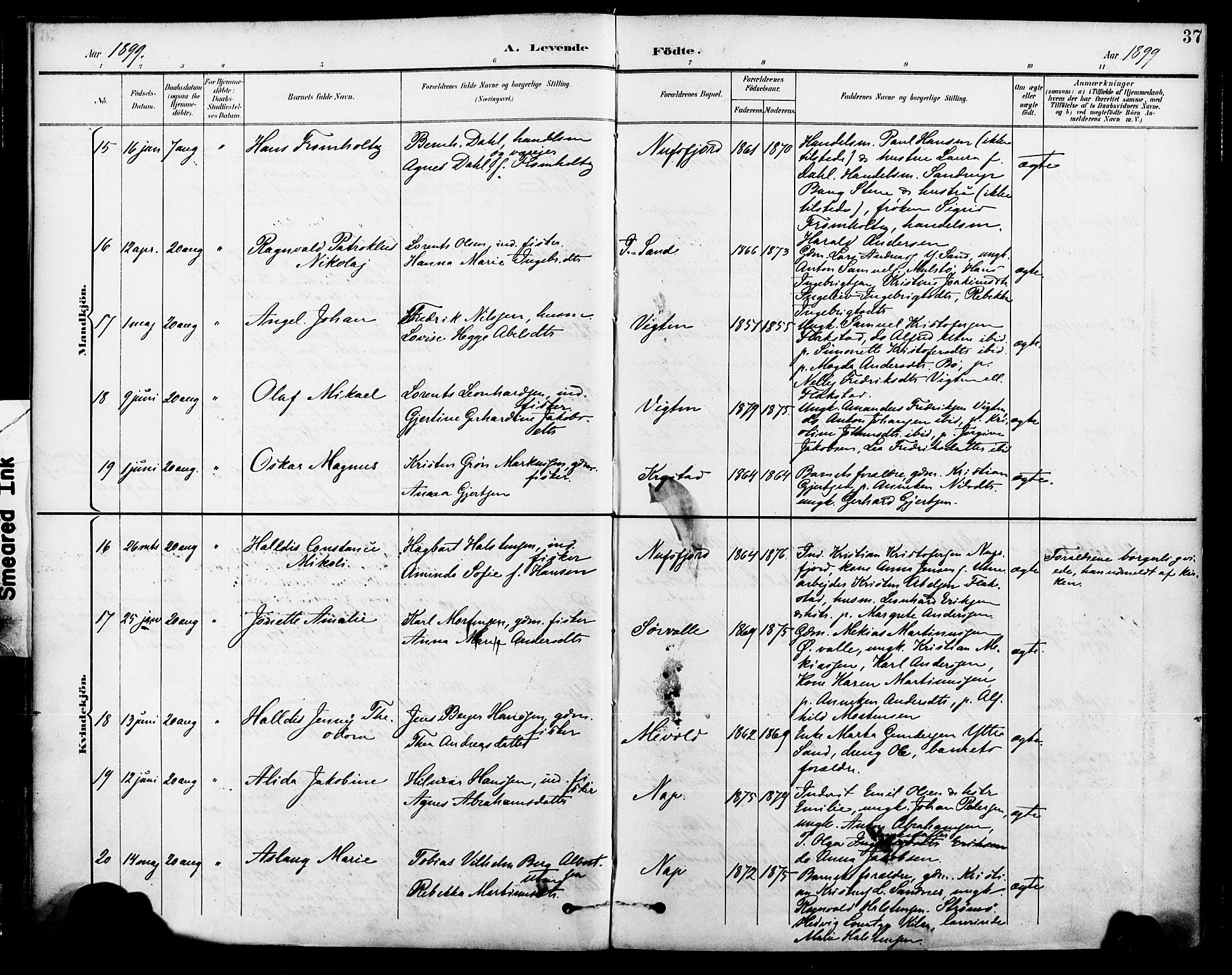 Ministerialprotokoller, klokkerbøker og fødselsregistre - Nordland, AV/SAT-A-1459/885/L1205: Parish register (official) no. 885A06, 1892-1905, p. 37