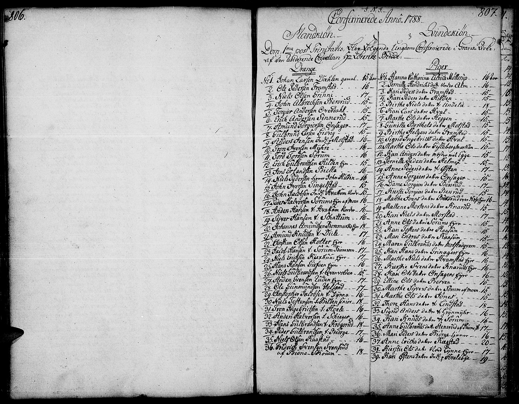 Gran prestekontor, SAH/PREST-112/H/Ha/Haa/L0006: Parish register (official) no. 6, 1787-1824, p. 806-807