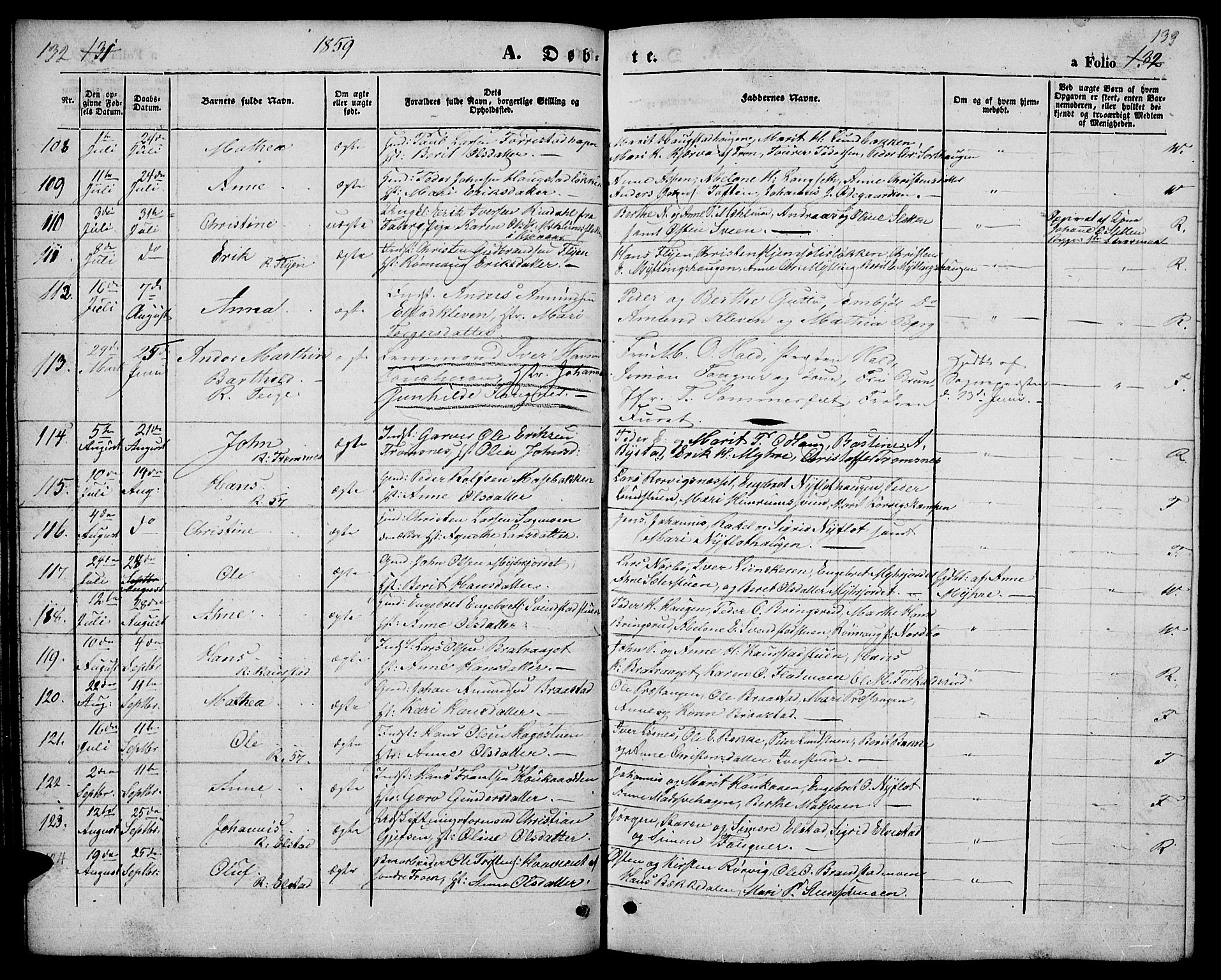 Ringebu prestekontor, AV/SAH-PREST-082/H/Ha/Hab/L0003: Parish register (copy) no. 3, 1854-1866, p. 132-133