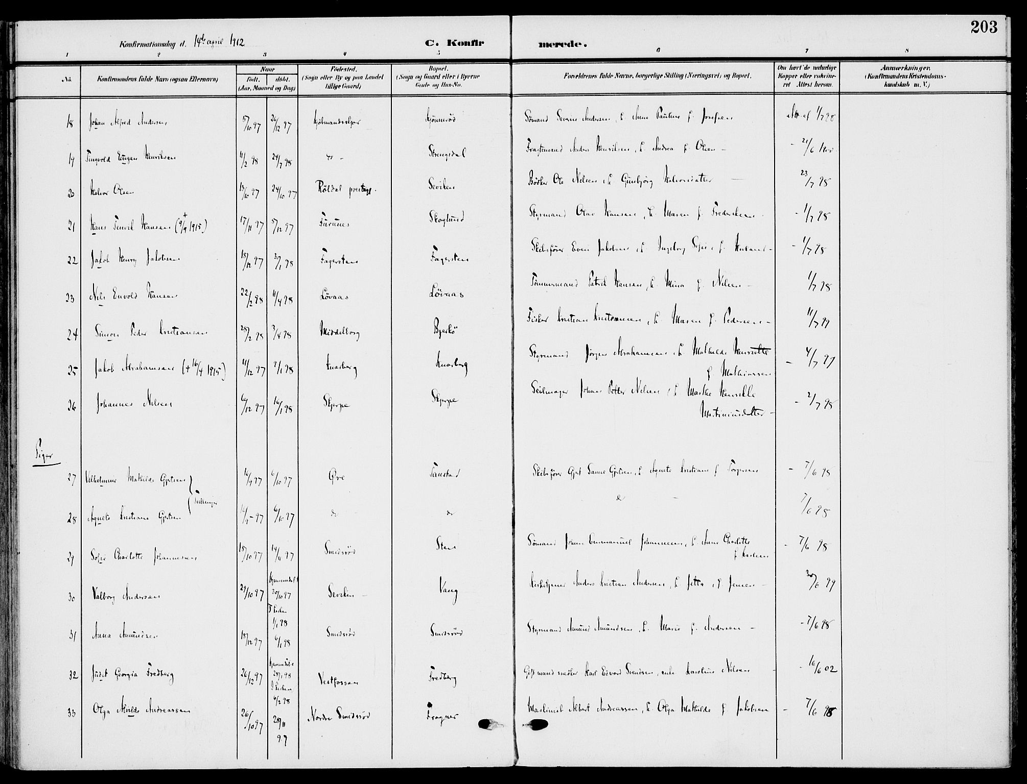 Nøtterøy kirkebøker, AV/SAKO-A-354/F/Fa/L0010: Parish register (official) no. I 10, 1908-1919, p. 203