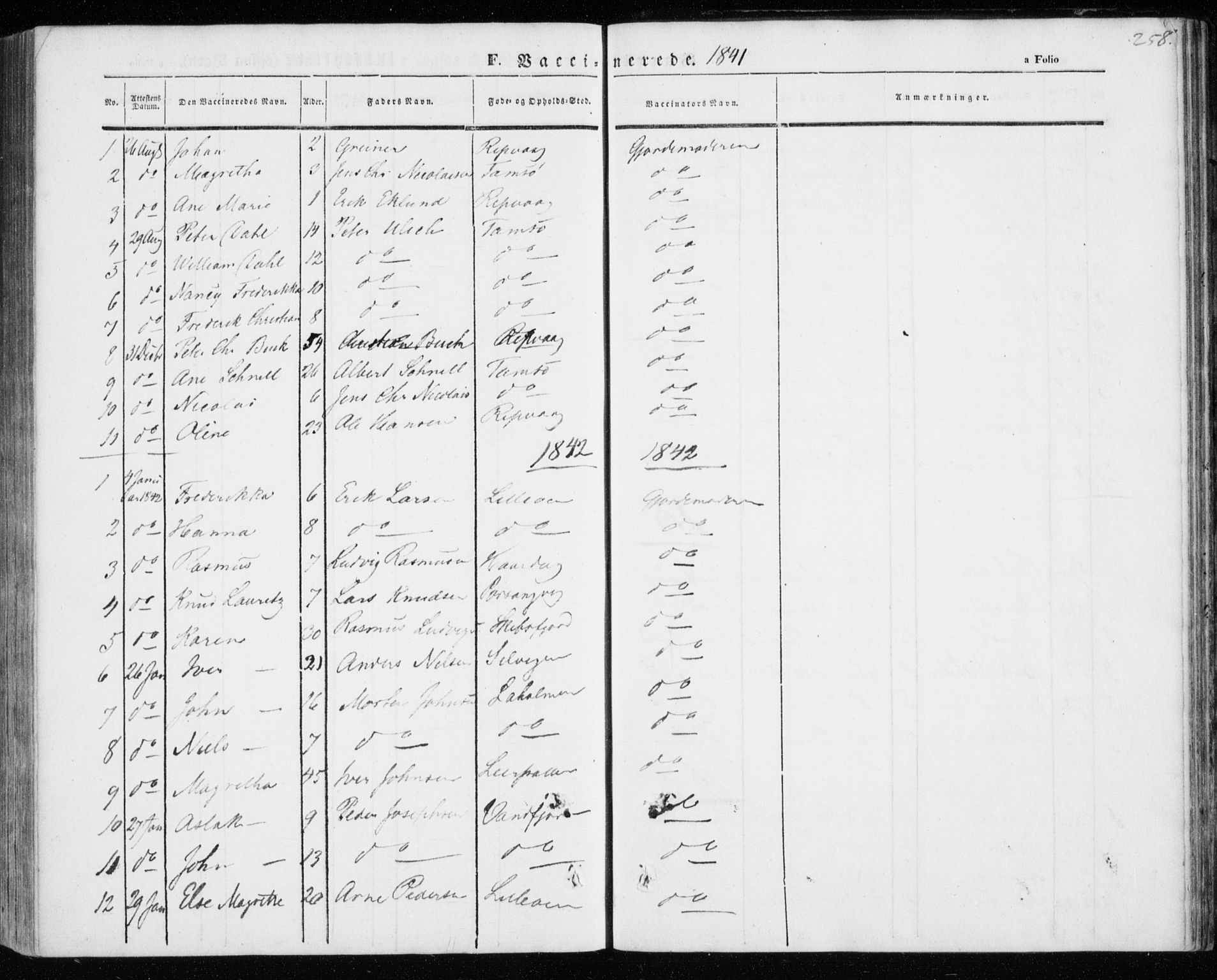 Kistrand/Porsanger sokneprestembete, SATØ/S-1351/H/Ha/L0004.kirke: Parish register (official) no. 4, 1843-1860, p. 258